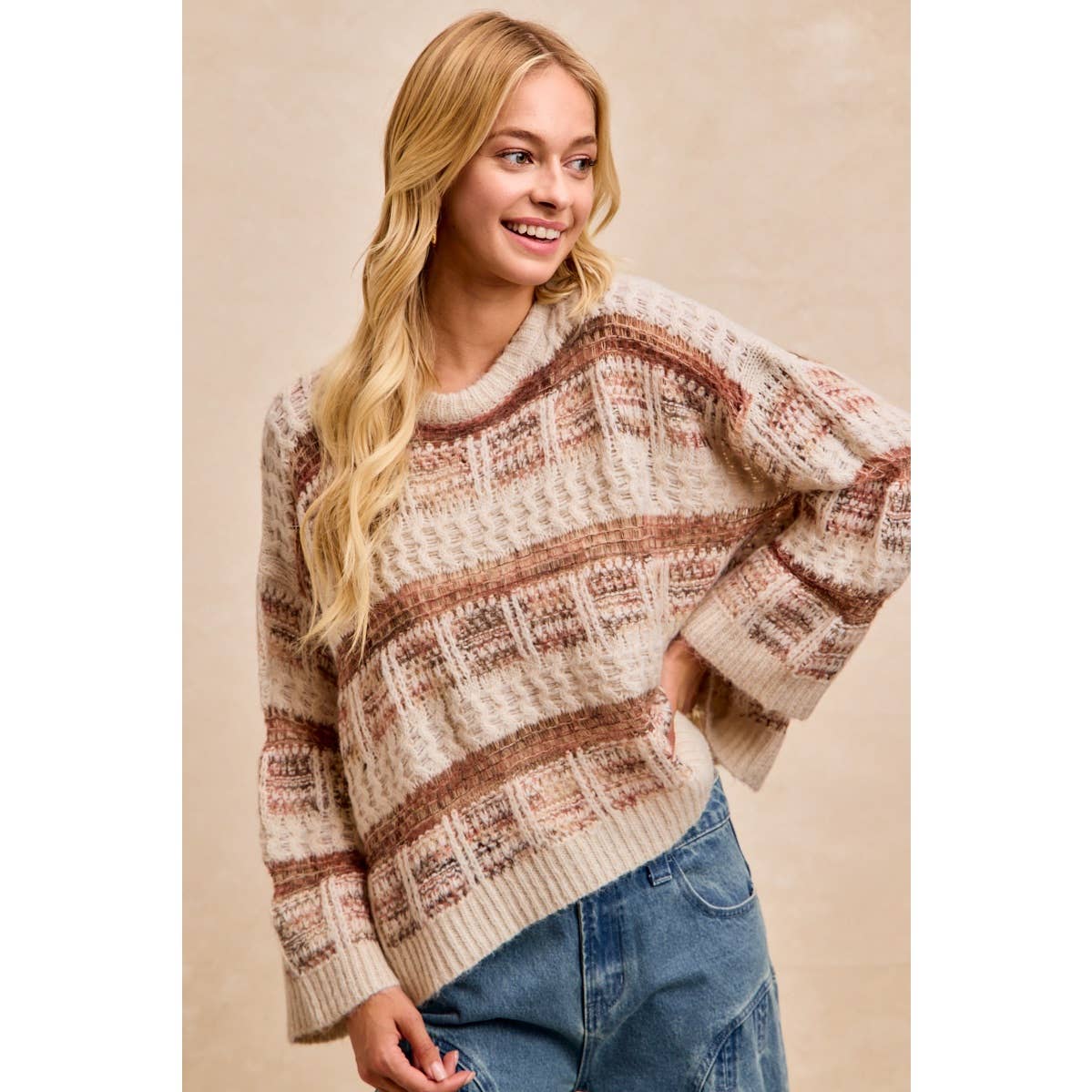 Vintage Soft Check Pattern Chunky Knit Sweater