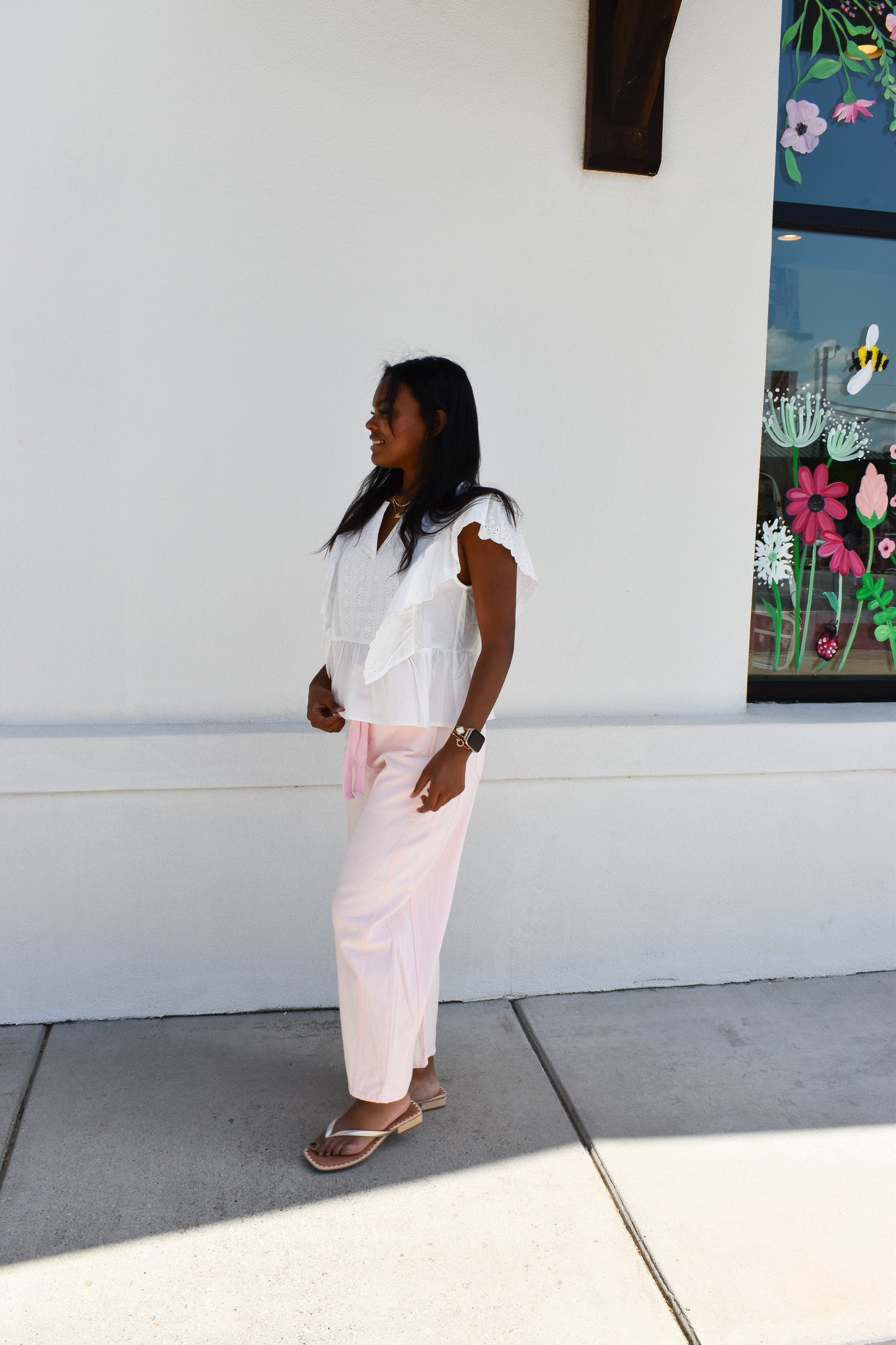 Pink Eyelet Thru Cotton Belt Barrel Jean