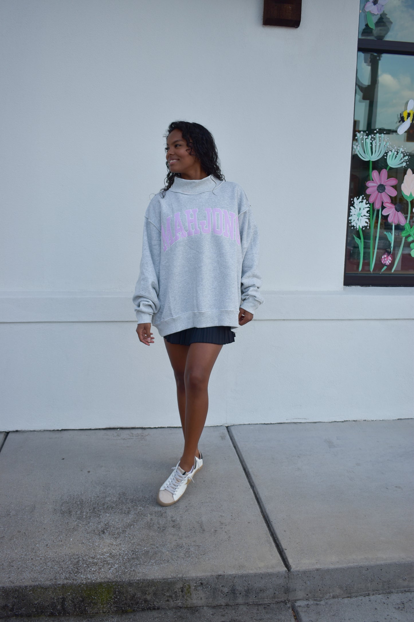 "MAHJONG" Embroidered Stripe Mockneck