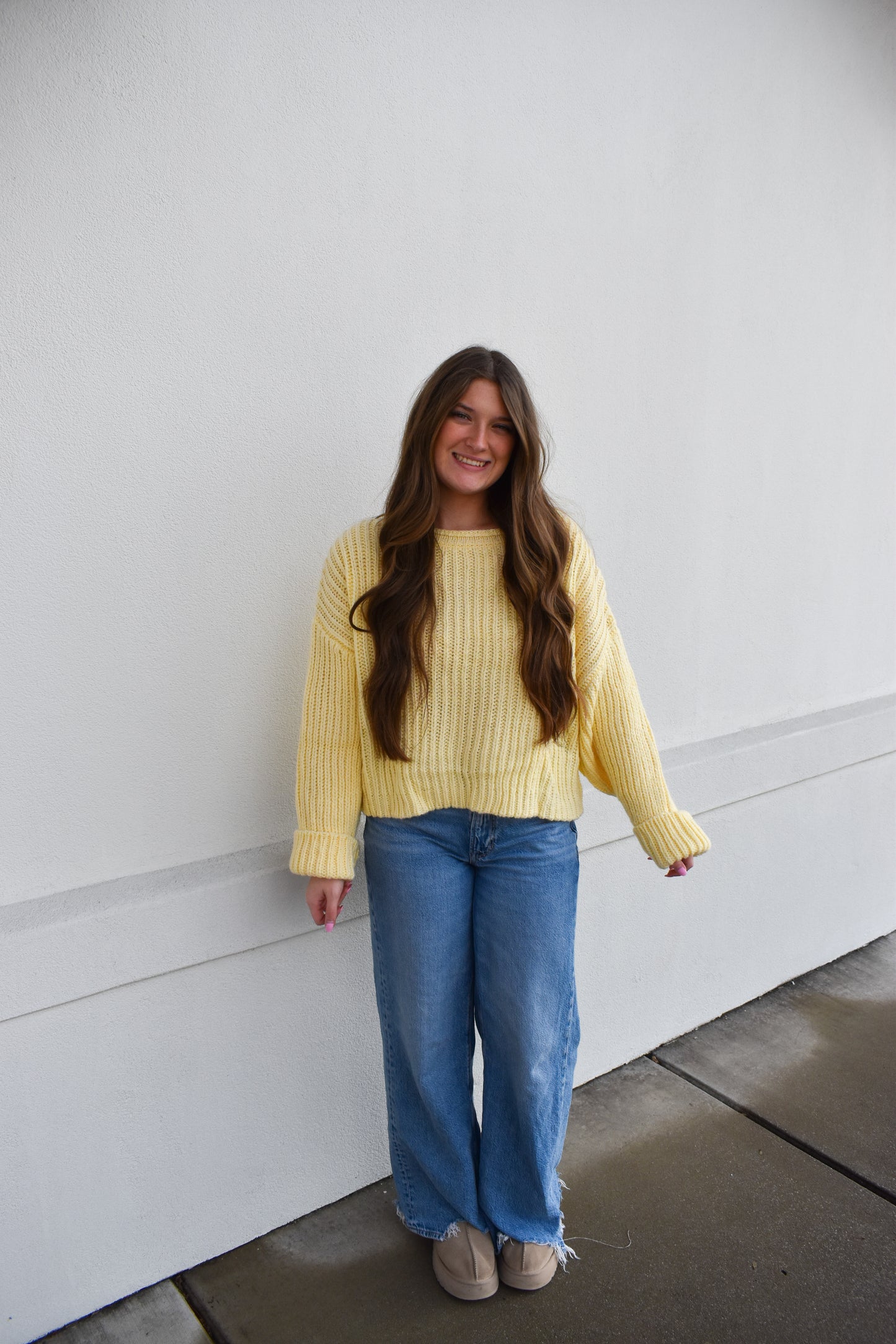 Boat Neck Chunky Yellow Sweater