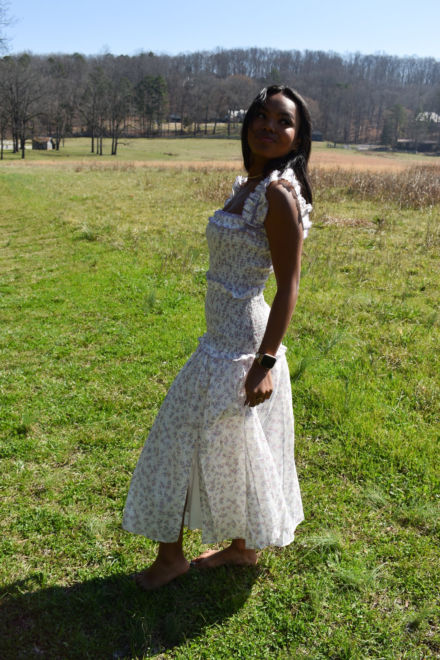 Lavender Garden Smocked Midi Dress
