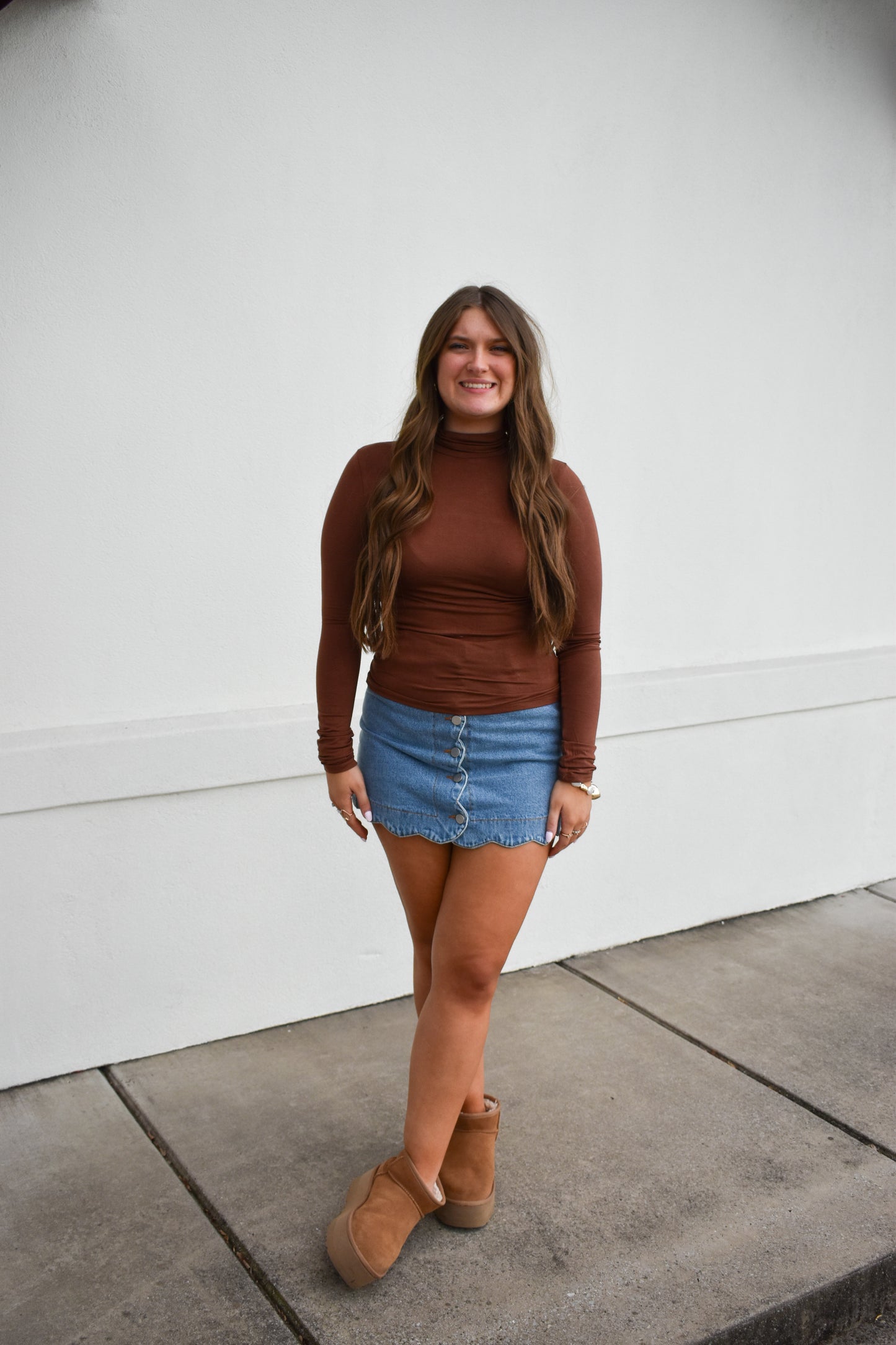 Basic Long Sleeve Turtle Neck: Brown