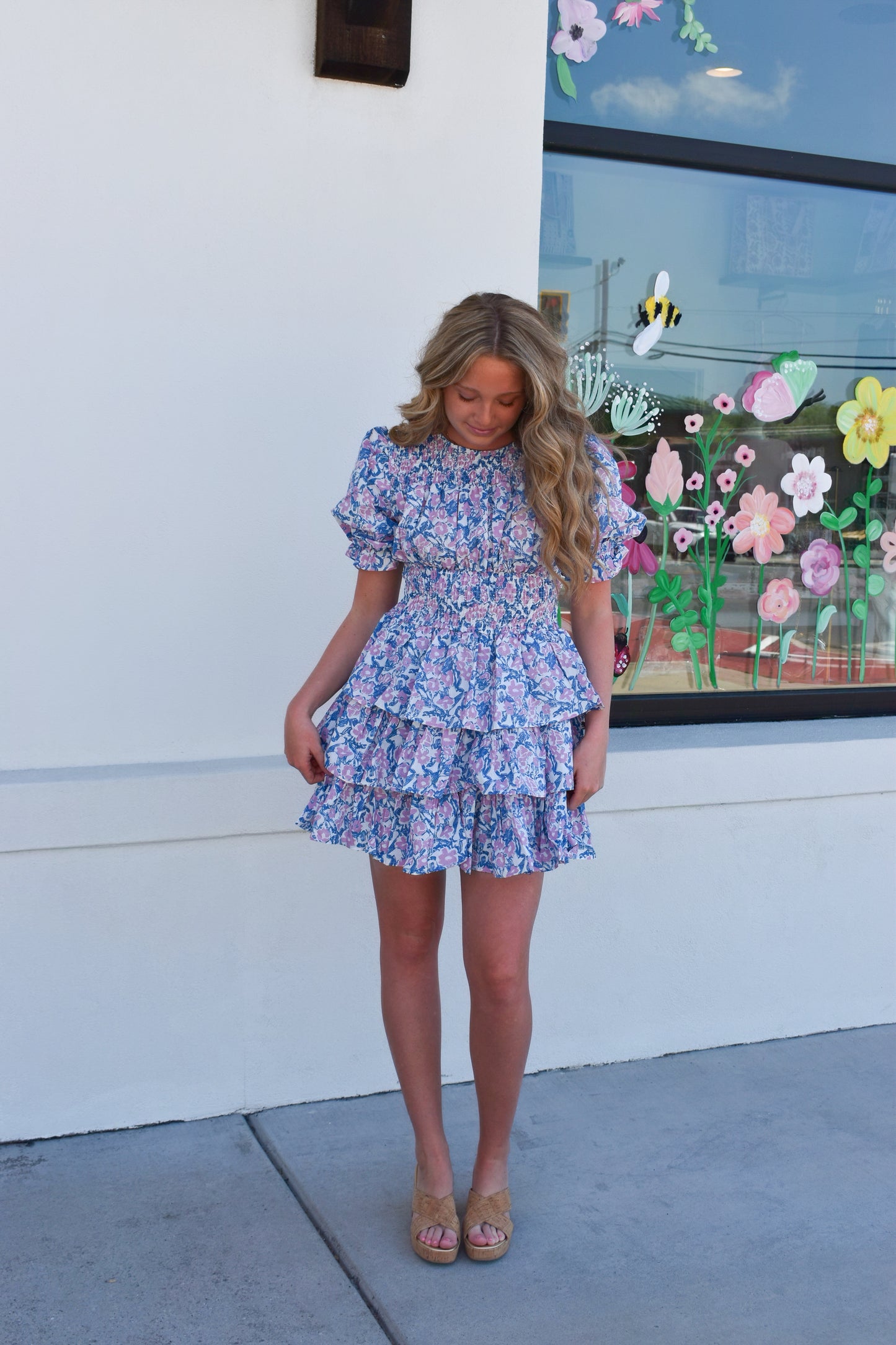 Smocked Neck and Waist Tiered Dress
