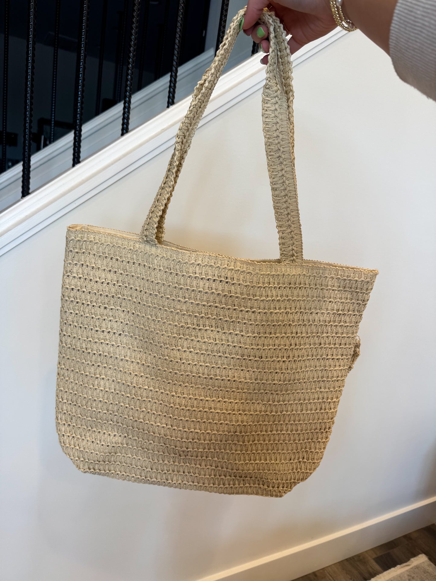 Woven Ruffle Straw Tote Bag
