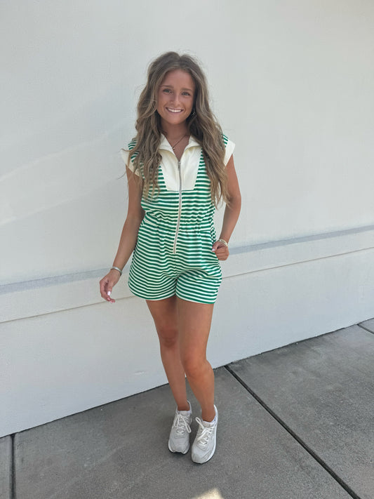 Striped Half Zip Romper