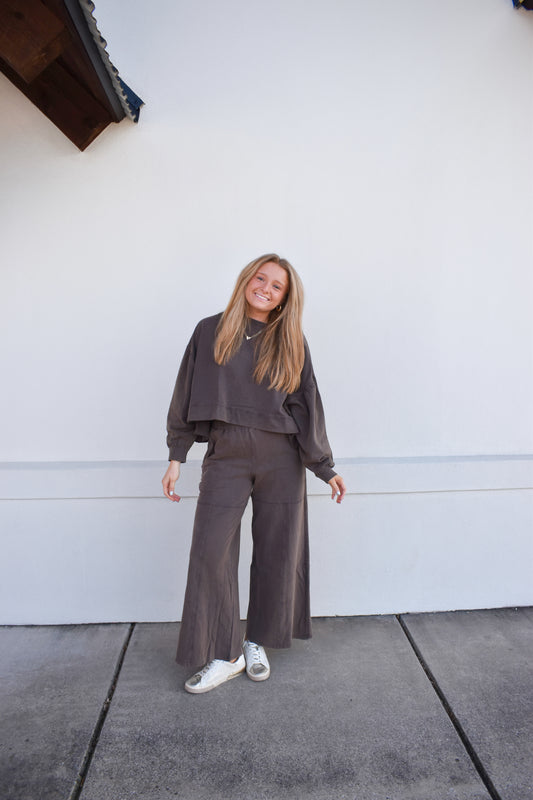 Washed French Terry Ruffle Sweatshirt