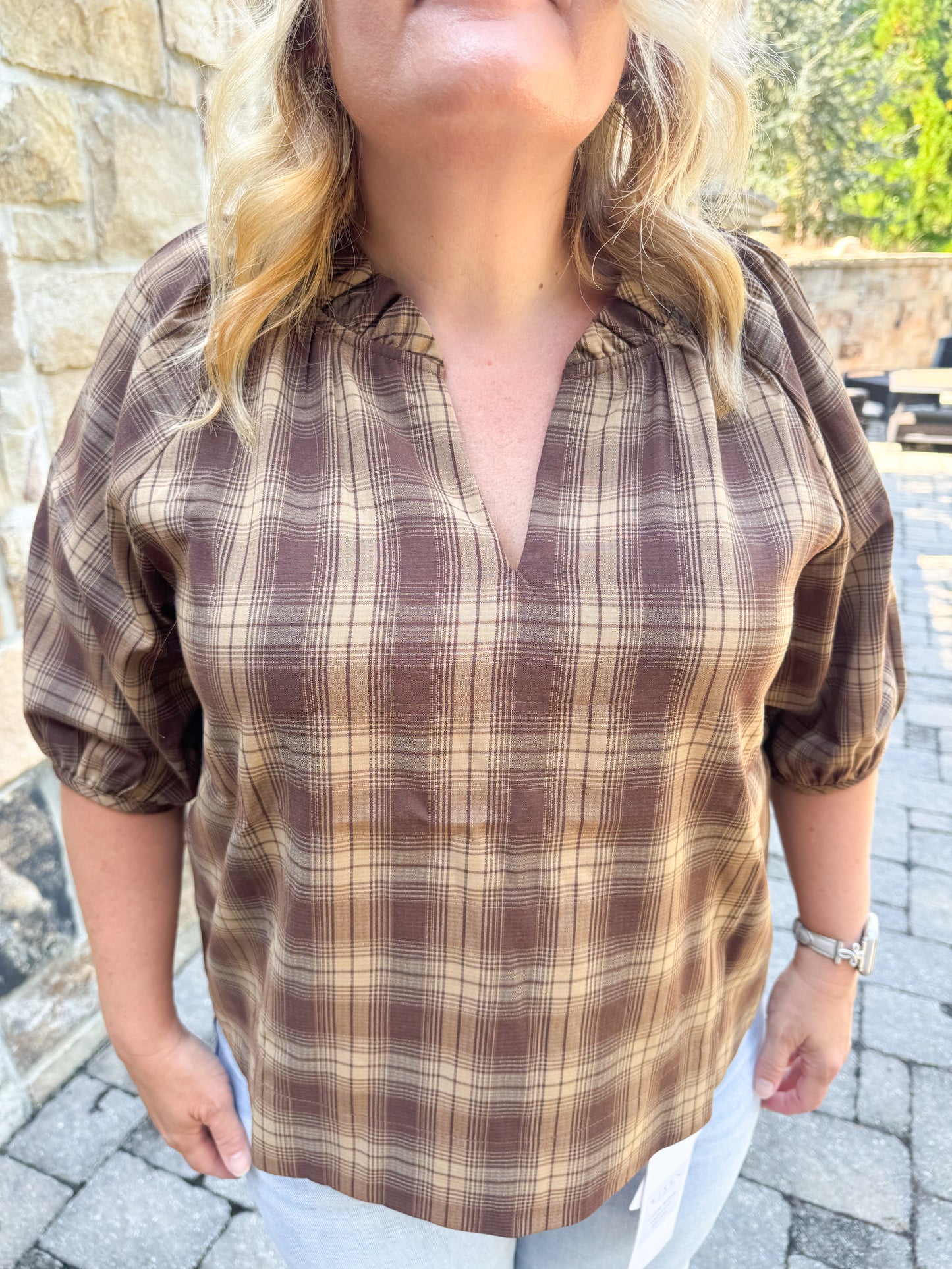 Calla Plaid Puff Sleeve Blouse