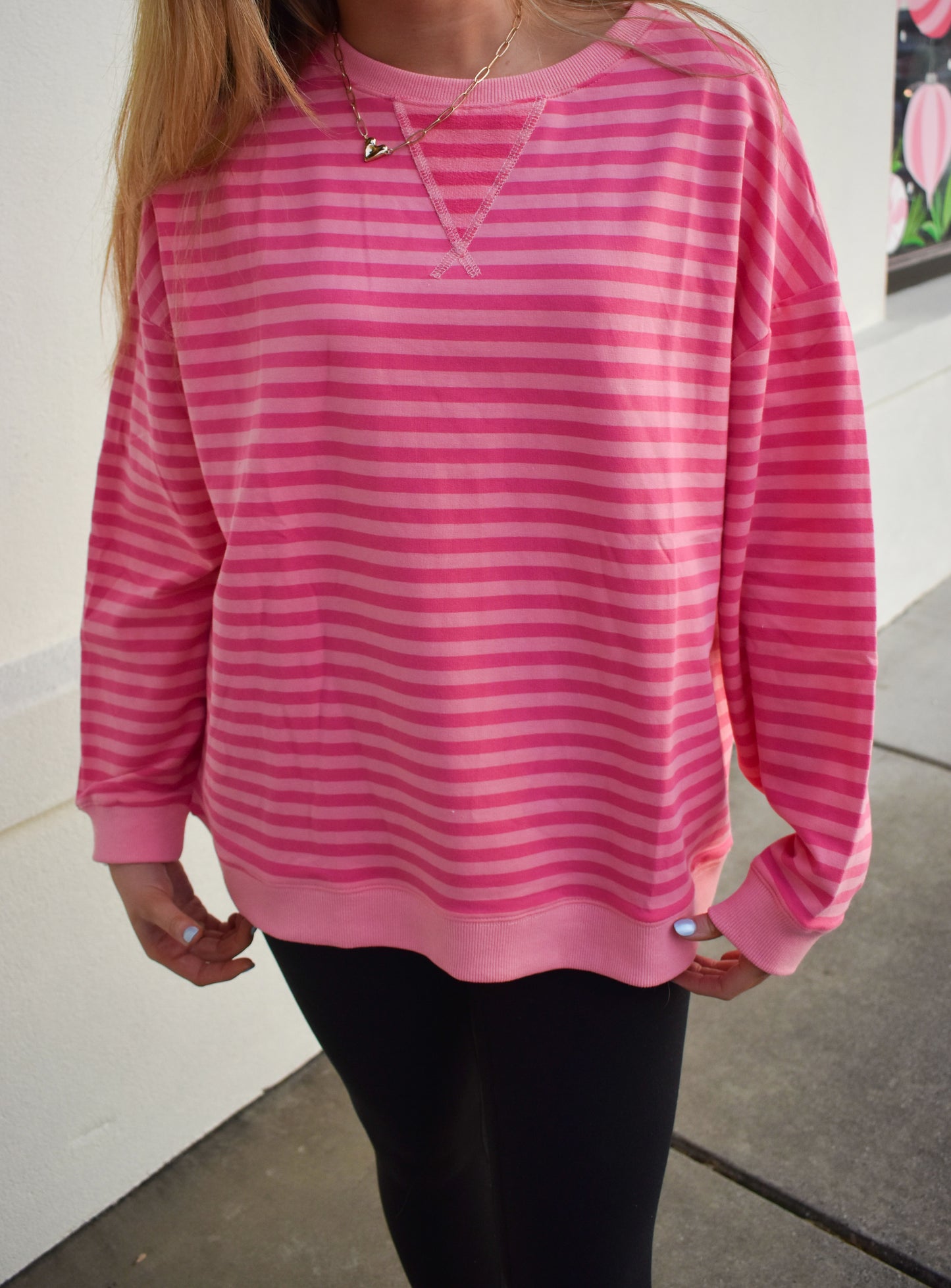 Oversized Stripe Knit Top: Pink/Light Pink