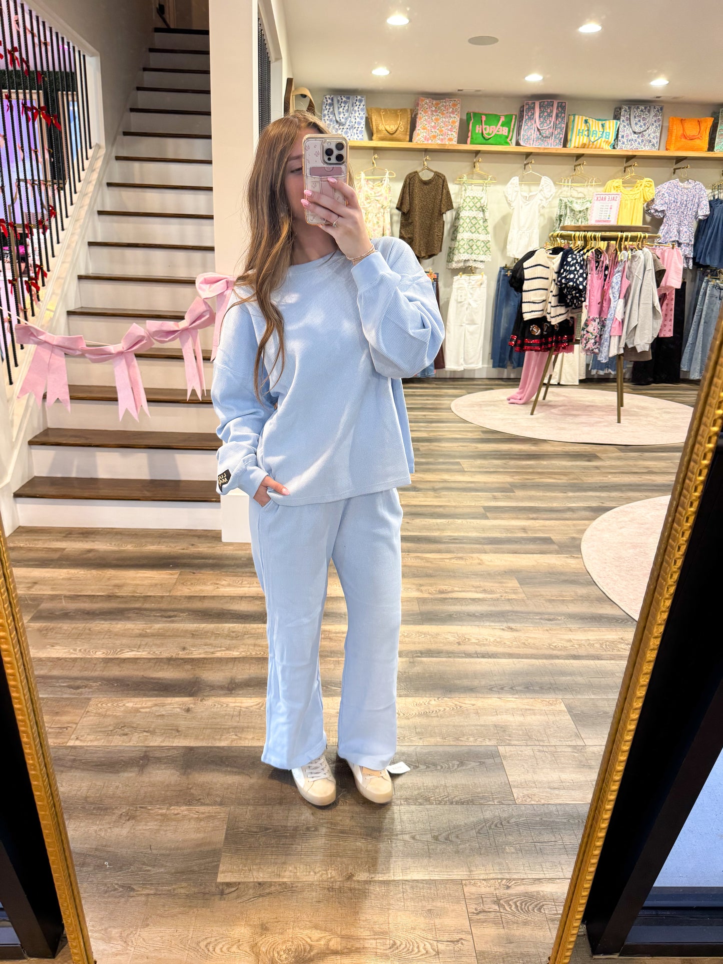 Lulu Mac Waffle Long Sleeve: Light Blue