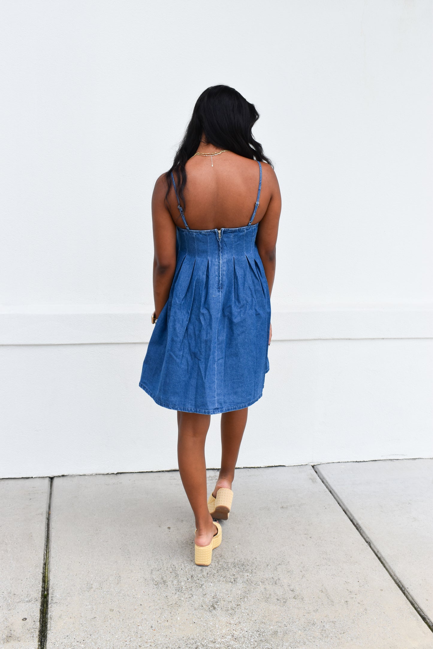 Denim Pleated Babydoll Dress