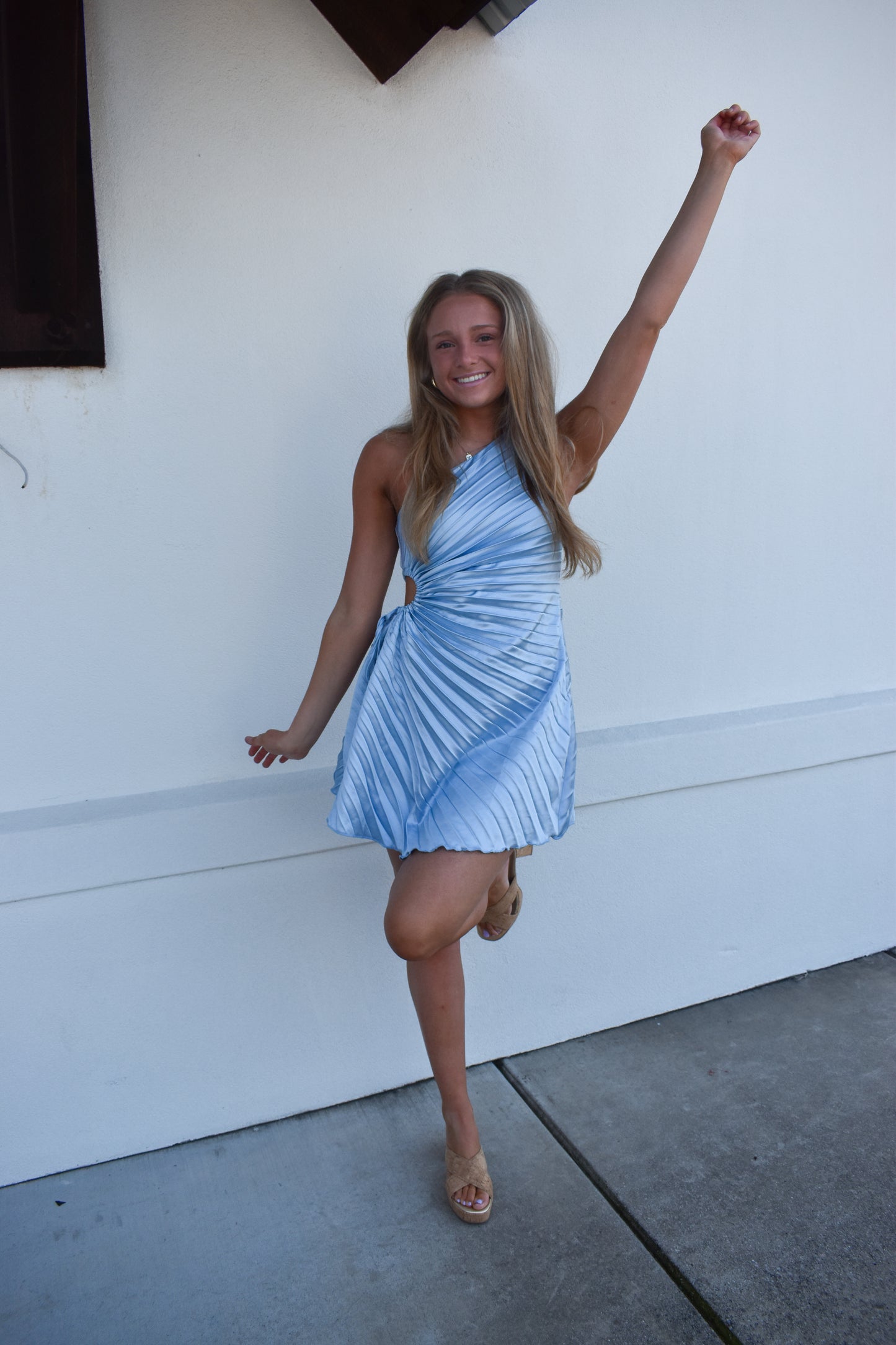 Shoulder Baby Blue Mini Dress