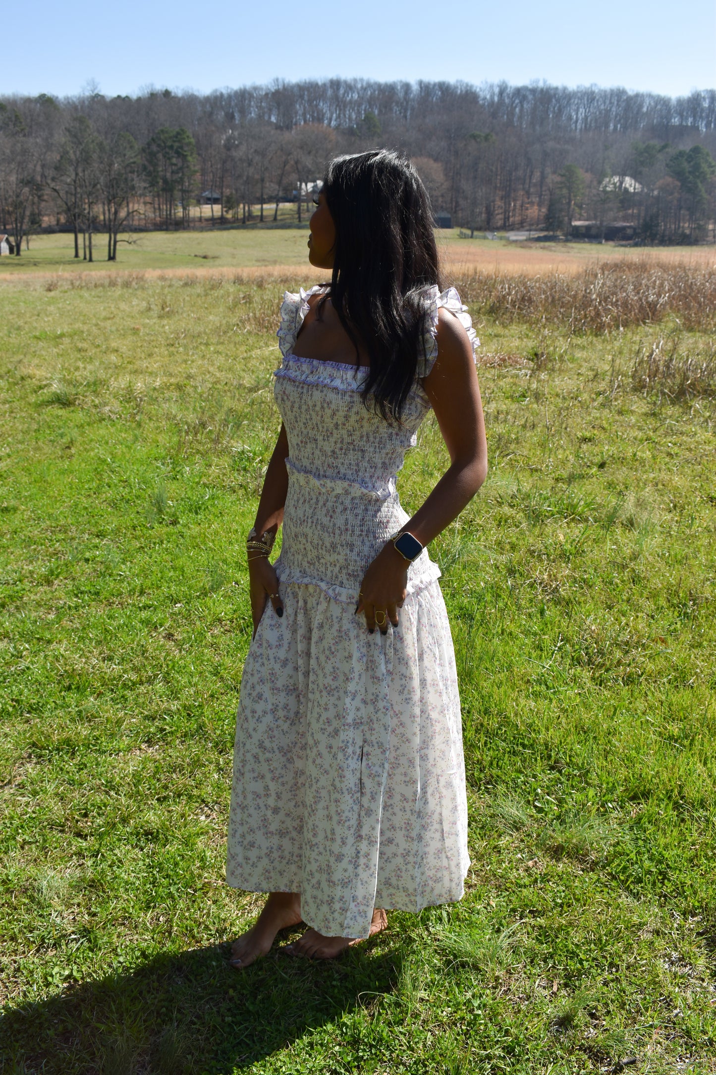 Lavender Garden Smocked Midi Dress