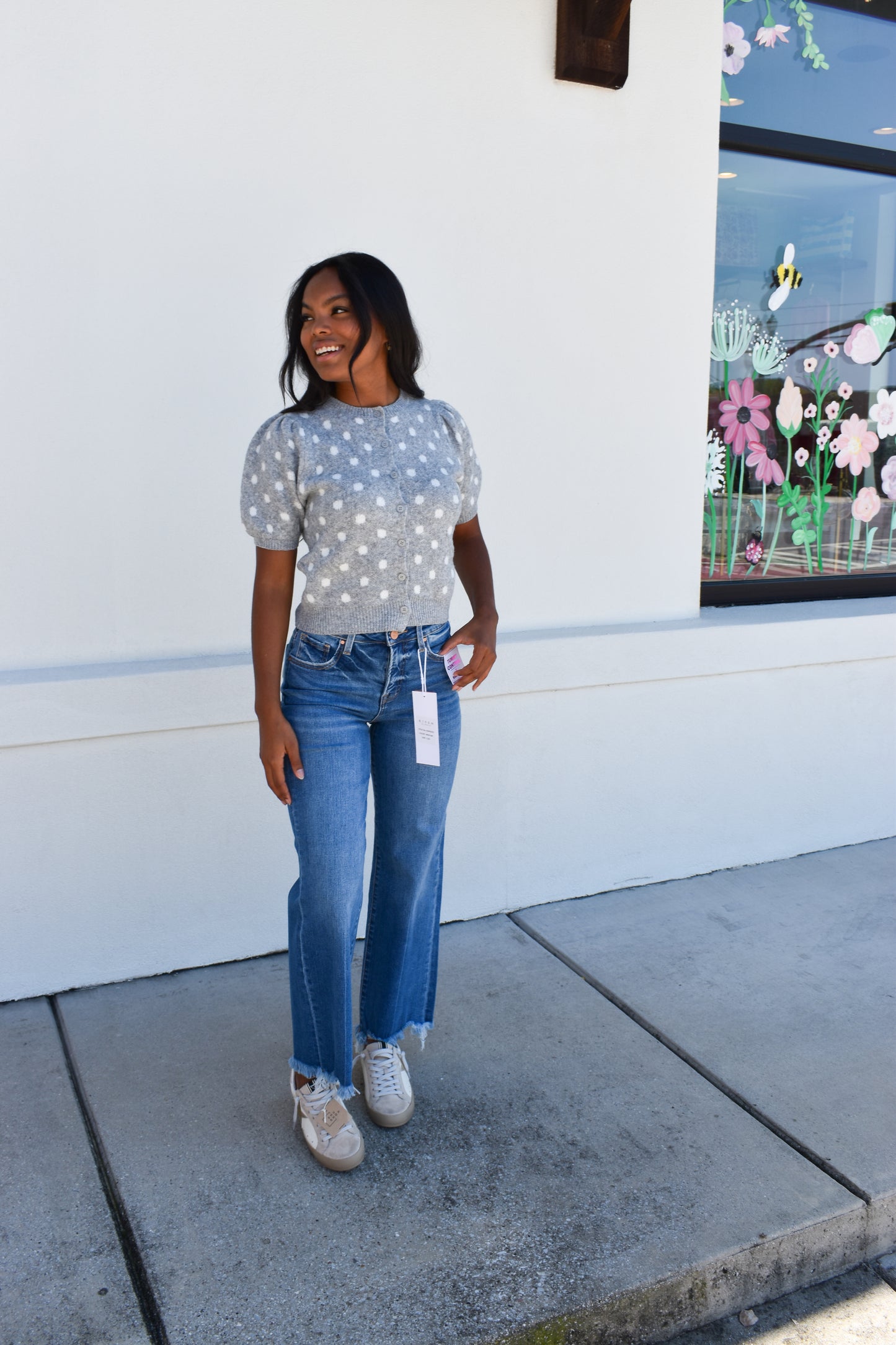 Puff Short Sleeve Polka Dot Top