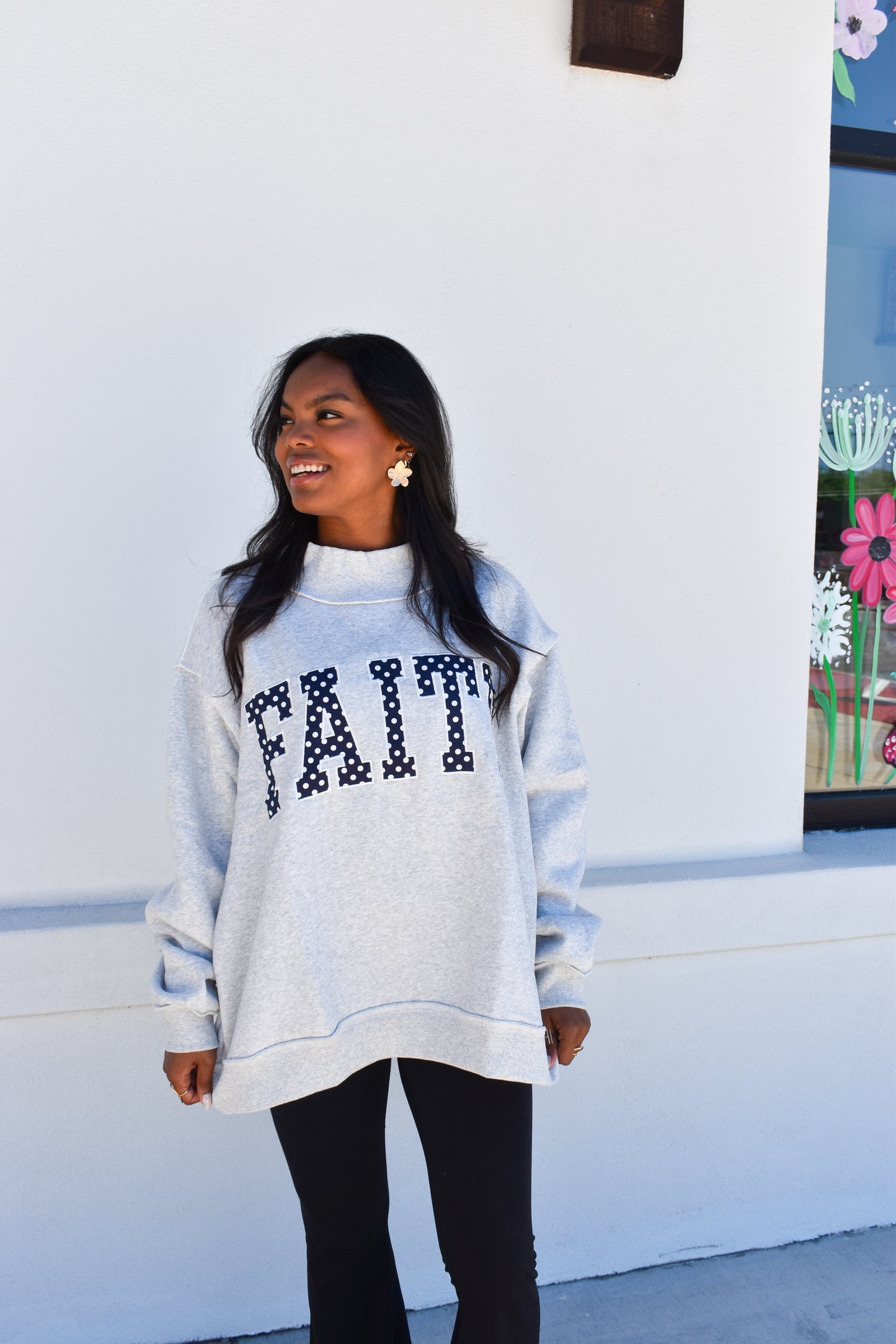 'FAITH' Embroidered Polka Dot Mockneck