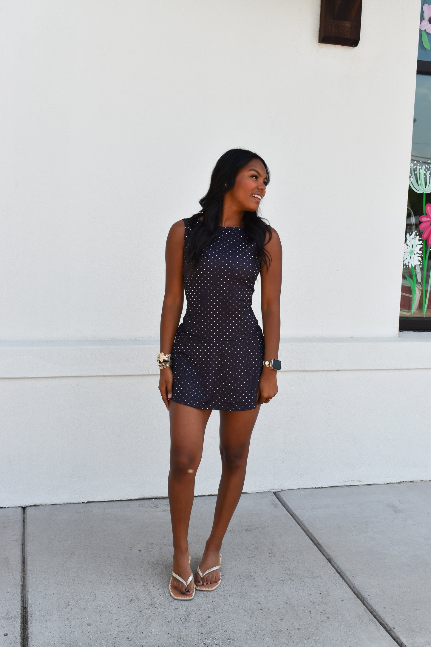 Polka Dot Print A-Line Mini Dress with Drop Waist