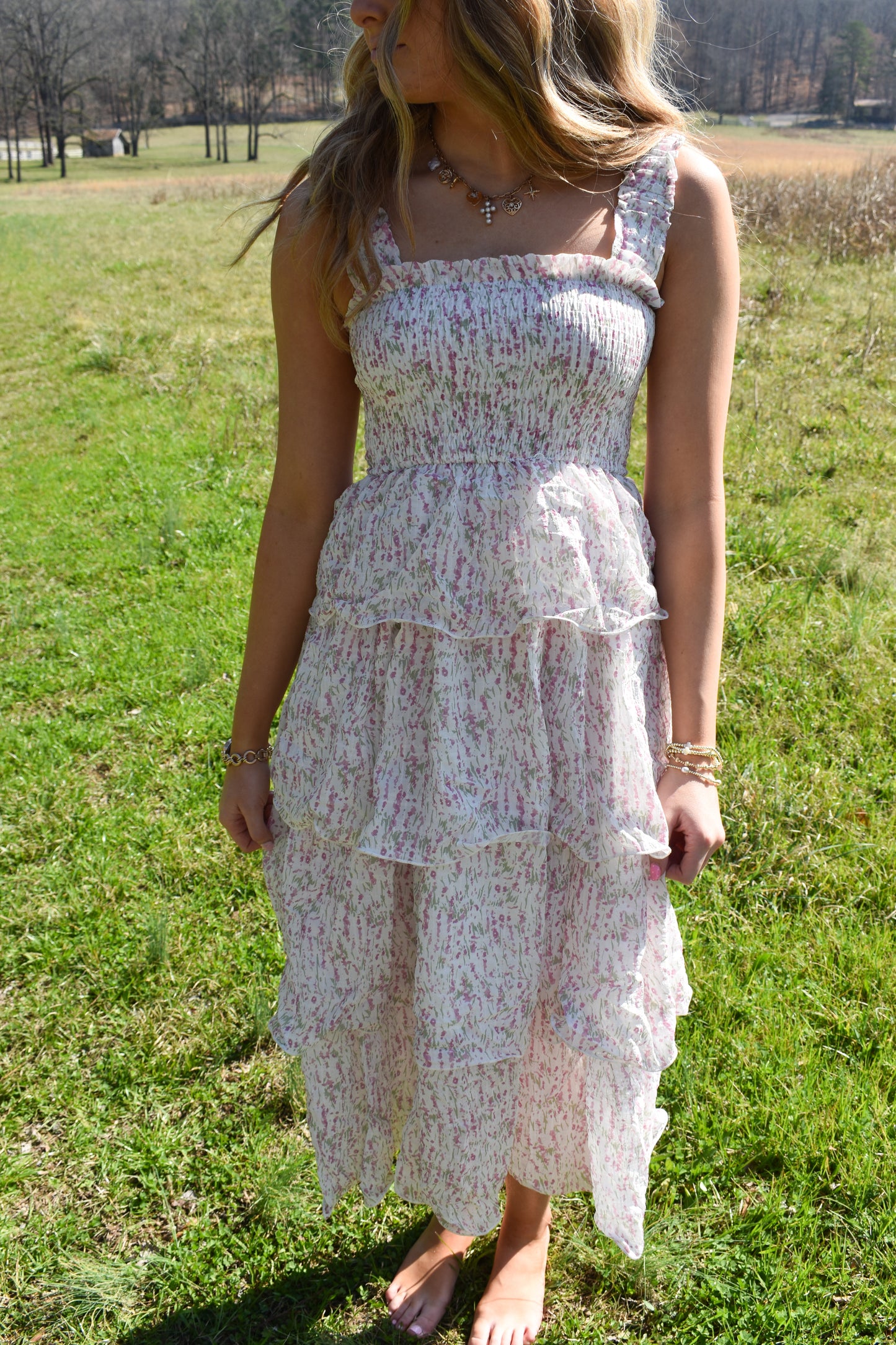 Garden Whirl Tier Midi Dress