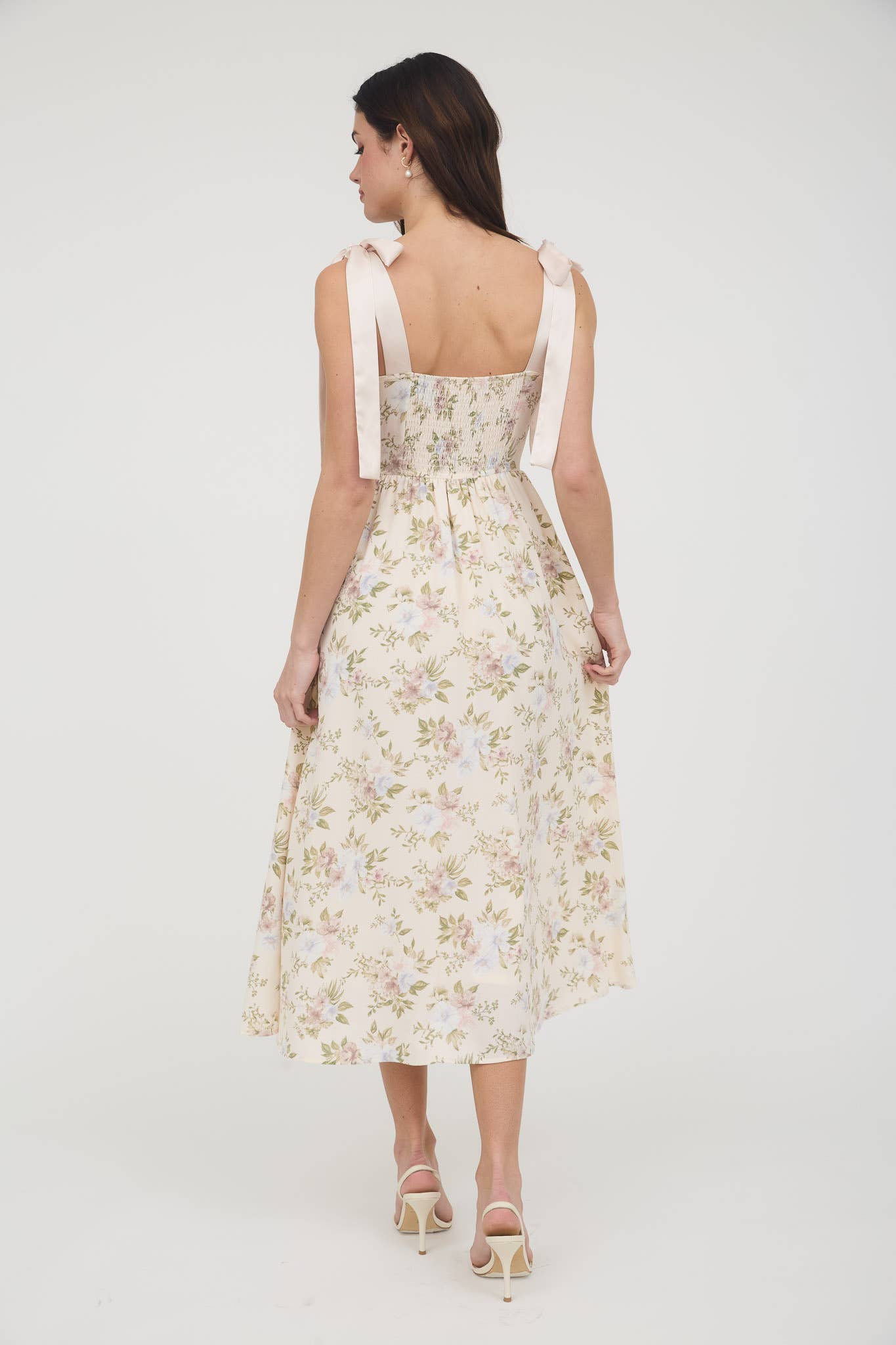 Floral Corset Tie Strap Midi Dress