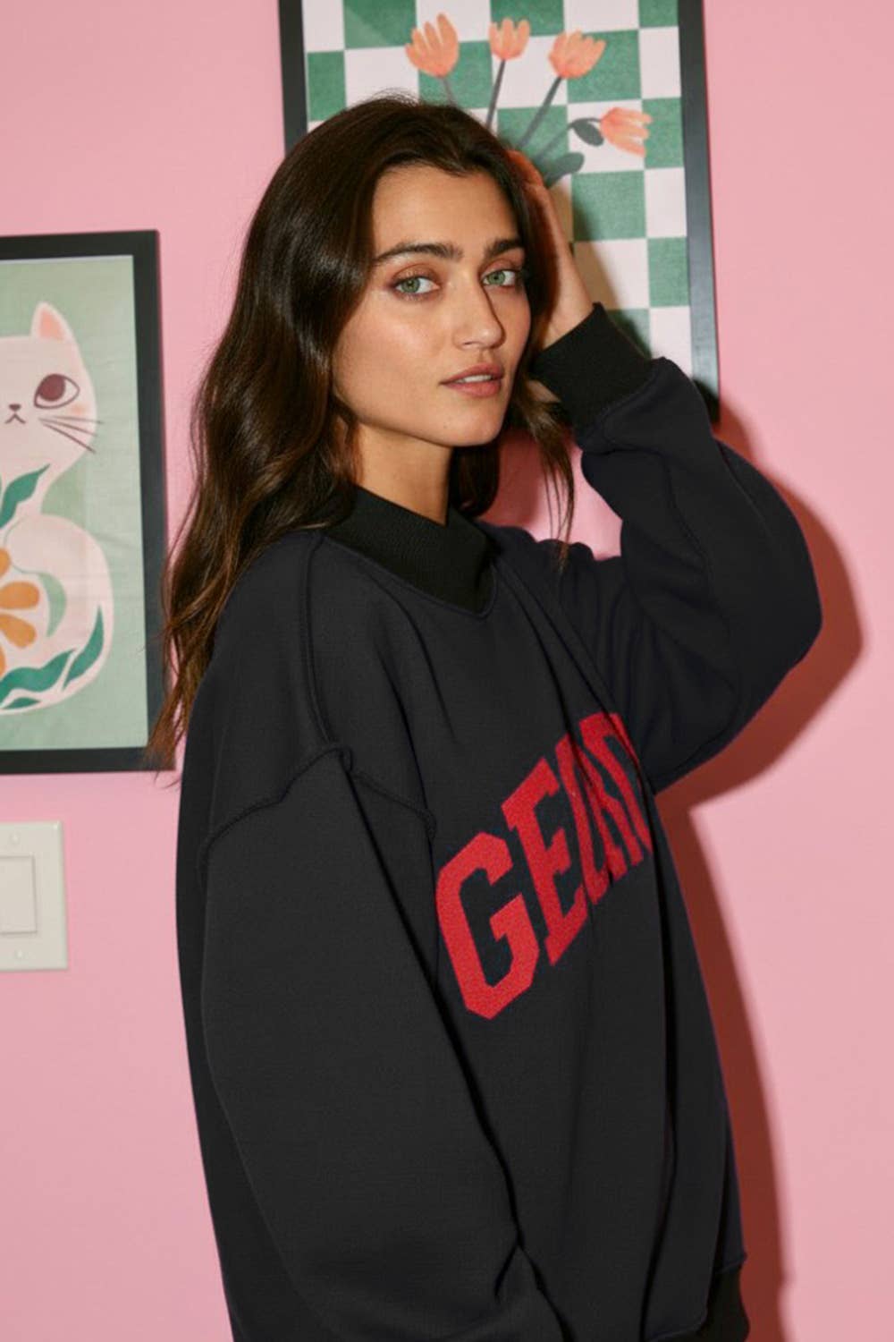 'GEORGIA&GA' Reversible Mockneck Sweatshirt: Black