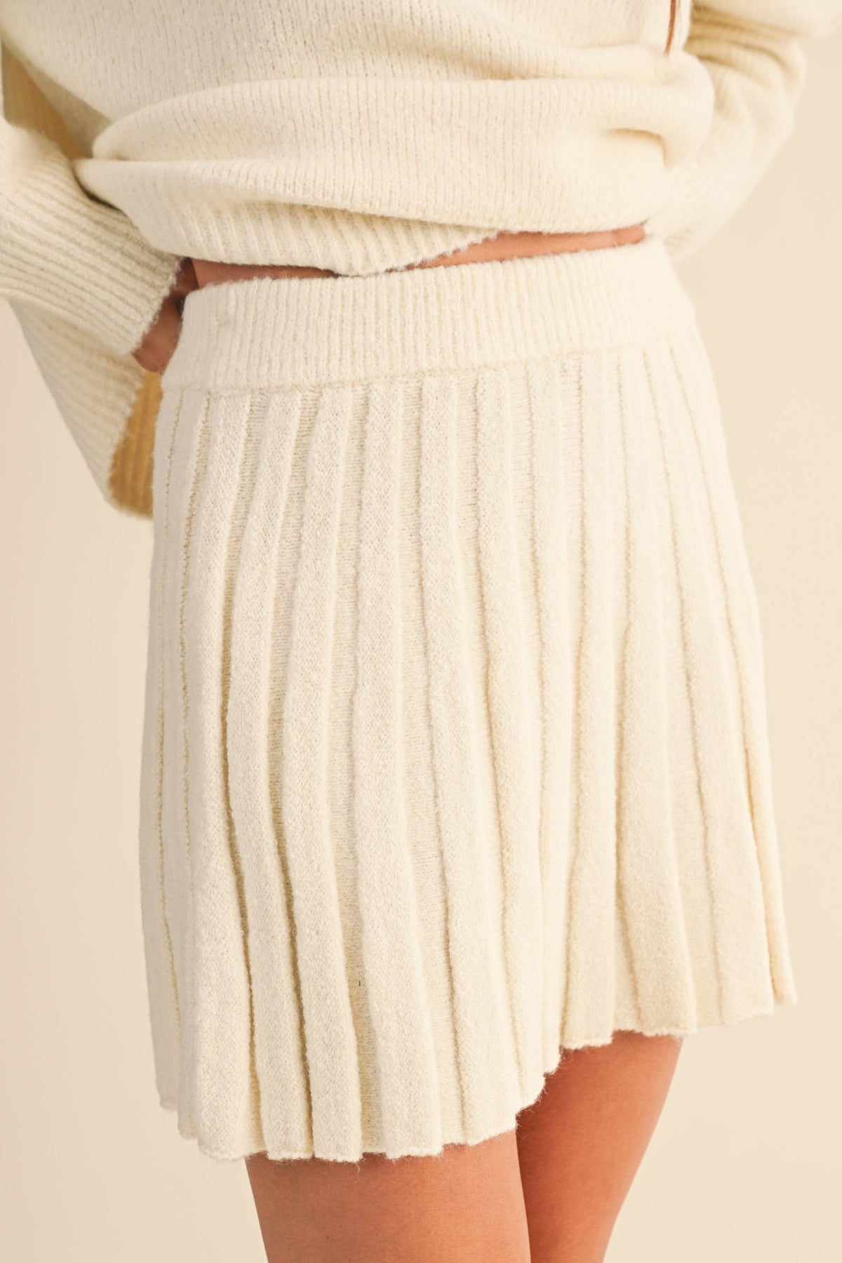 Turtleneck Pullover Sweater & Pleated Skirt Set