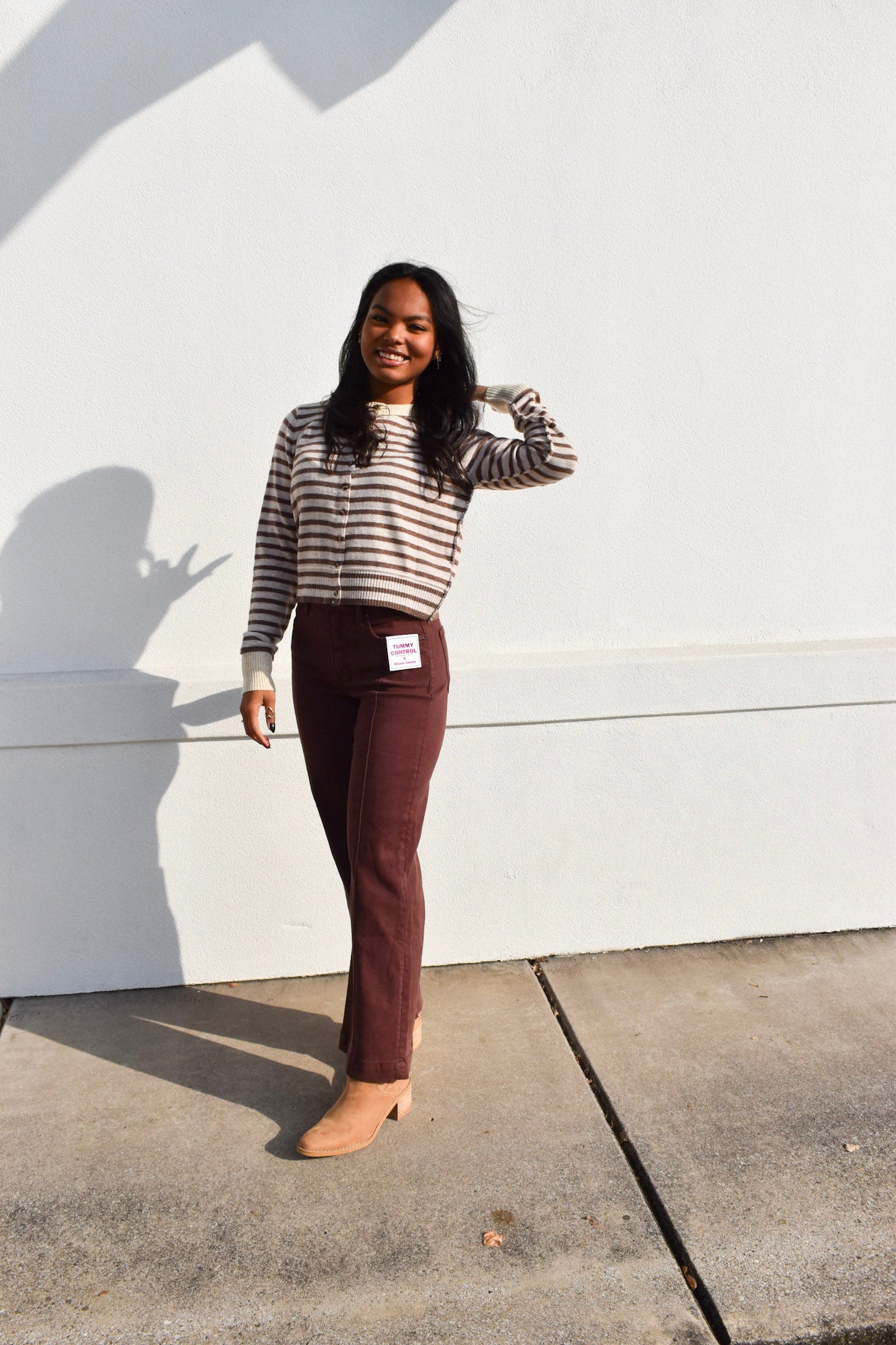 Striped Pattern Button Cardigan
