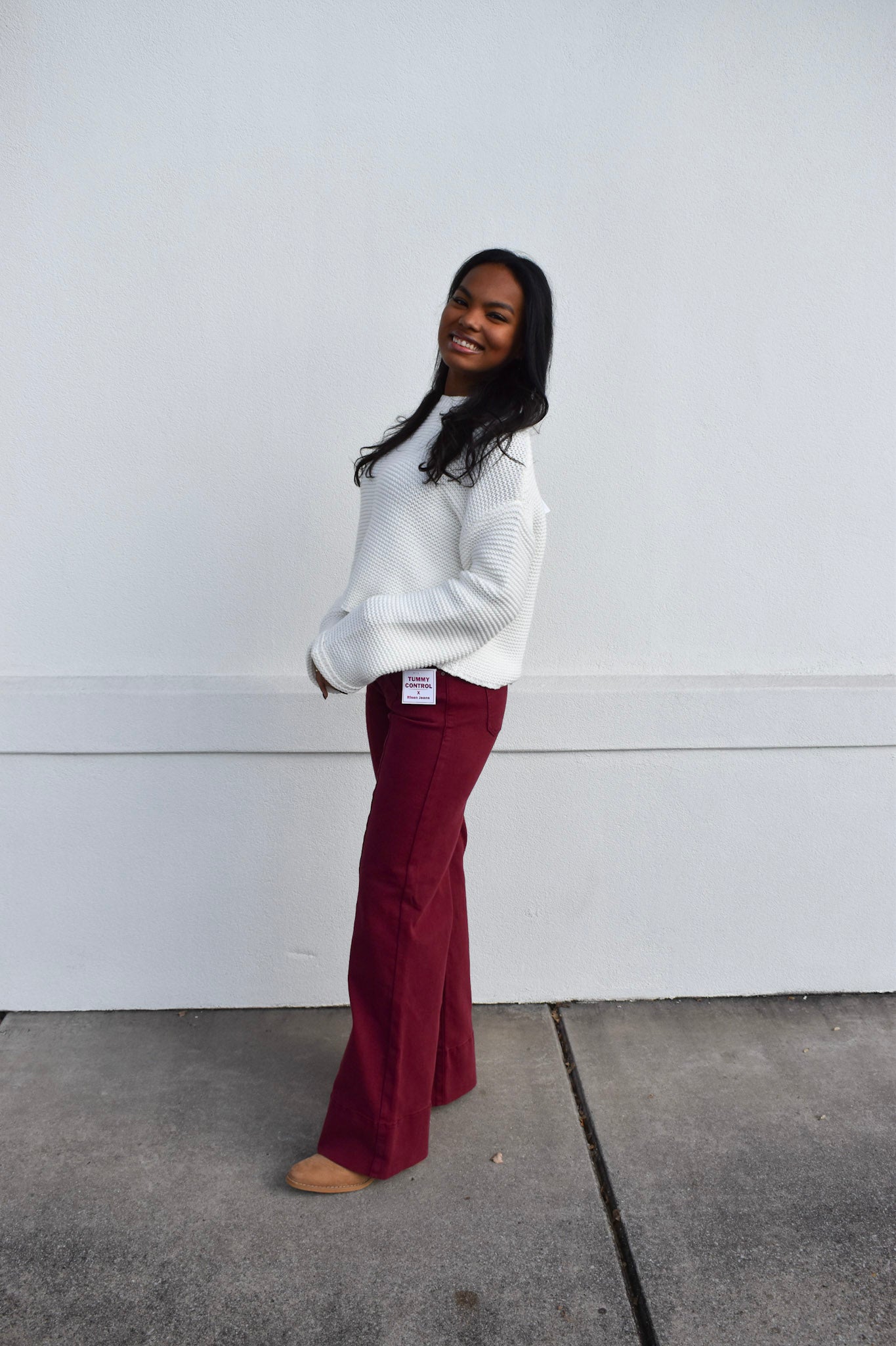 Risen Mid Rise Wide Leg: Wine