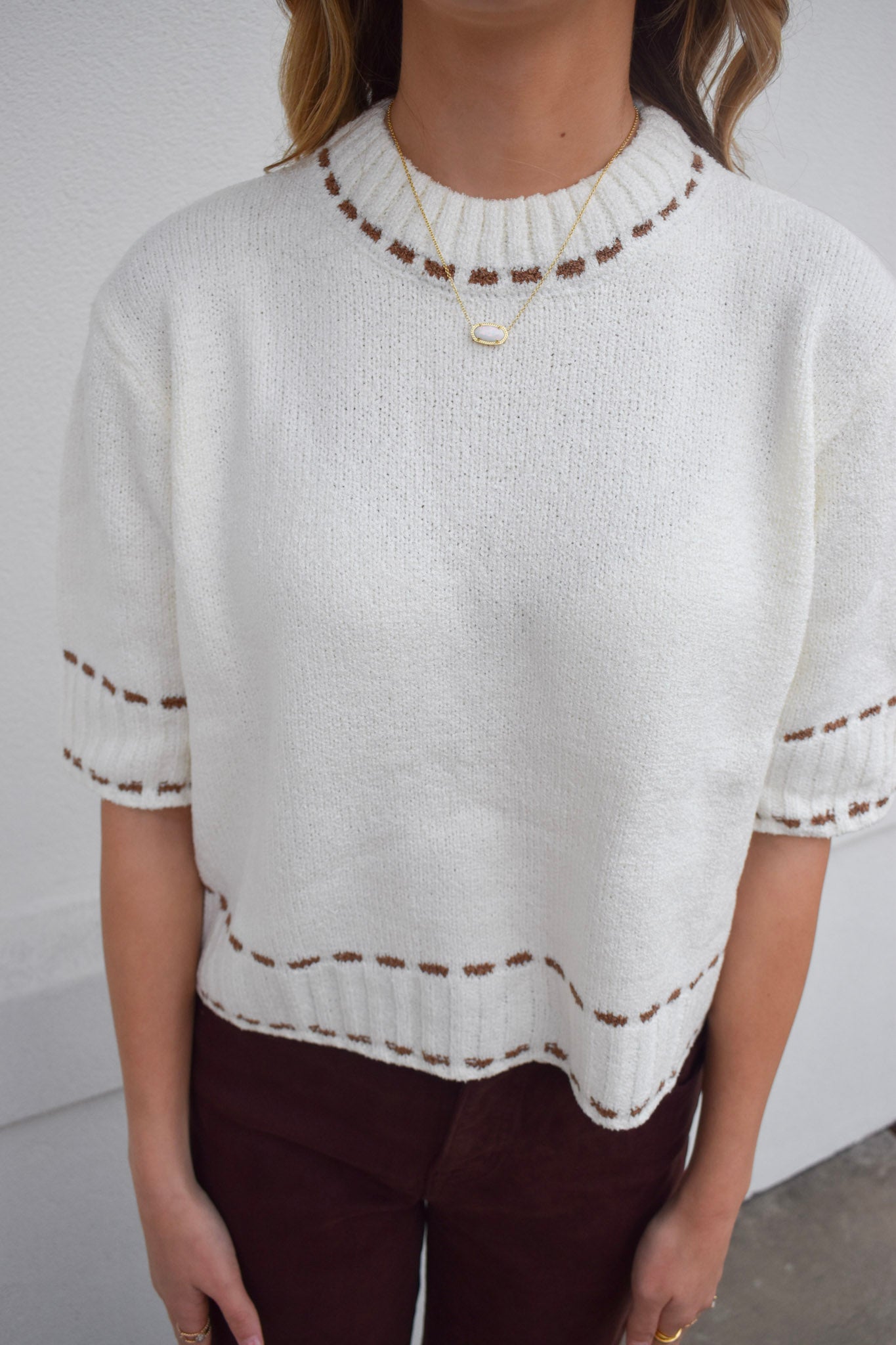 Stitch Effect Short Sleeve Top