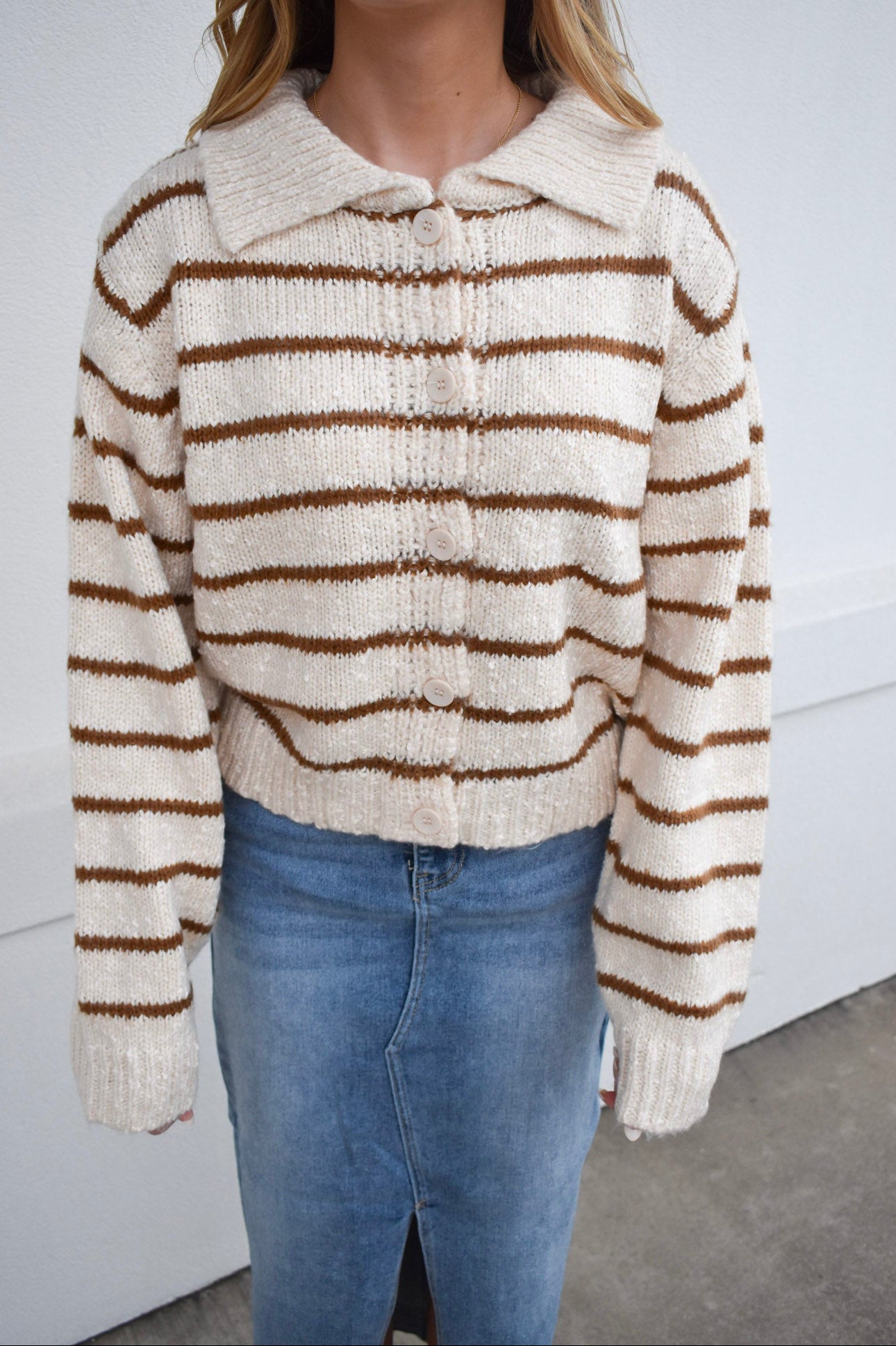 Button Down Stripe Knitted Cardigan