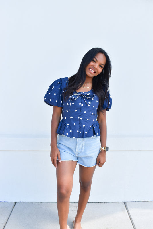 Pola Dot Bubble Hem Top