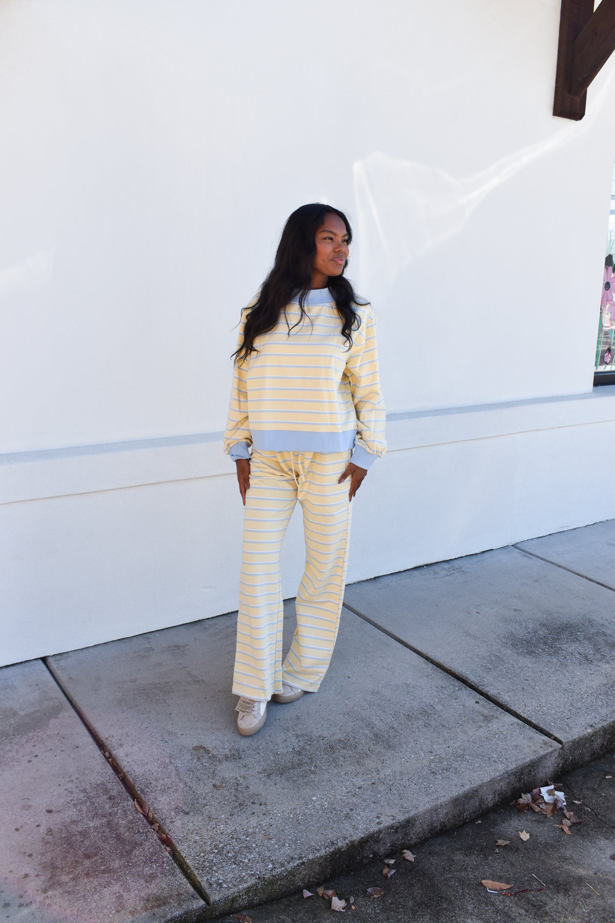 Striped Mockneck: Baby Blue/Lemon