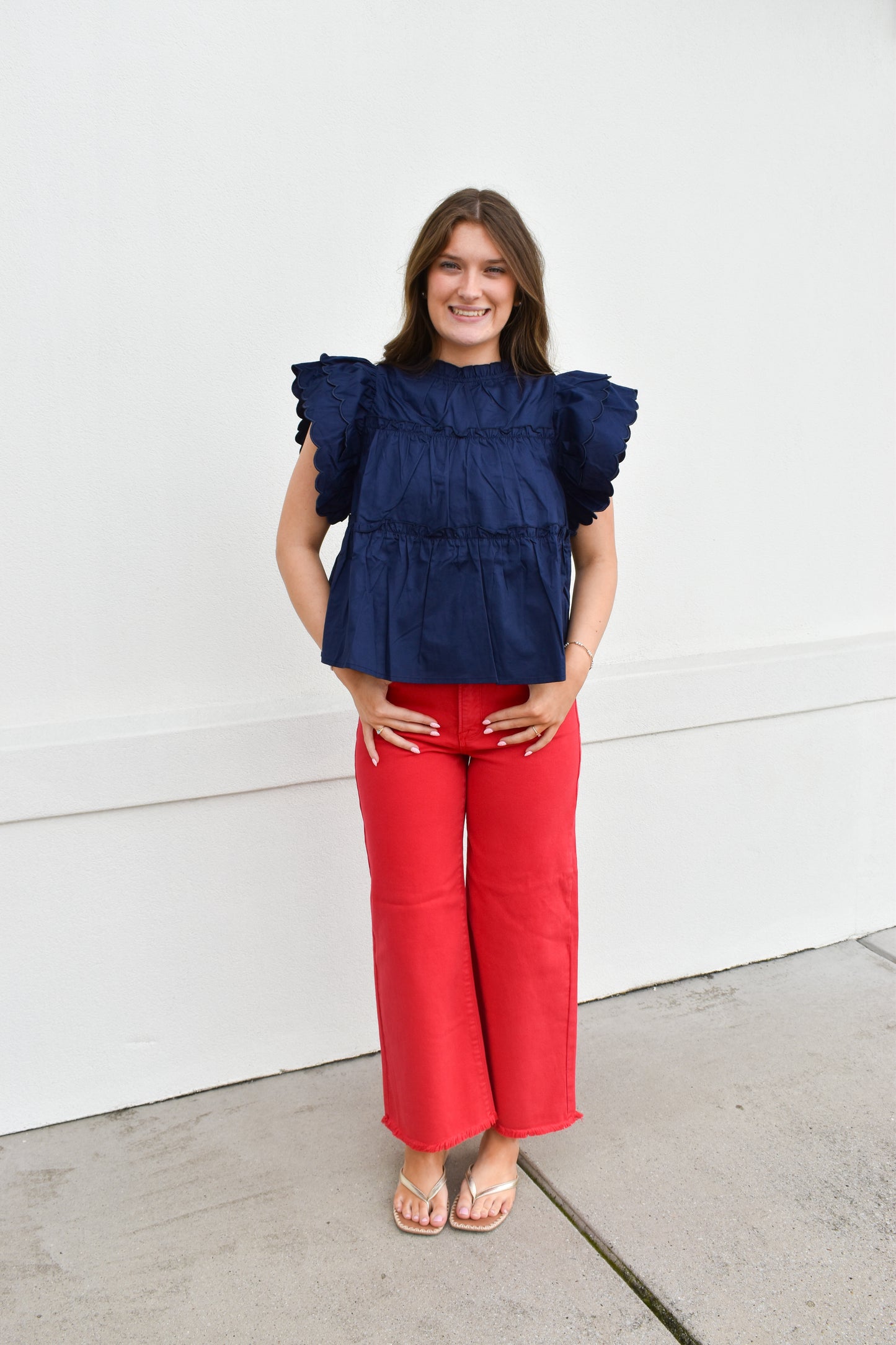 The Navy Scallop Ruffle Top