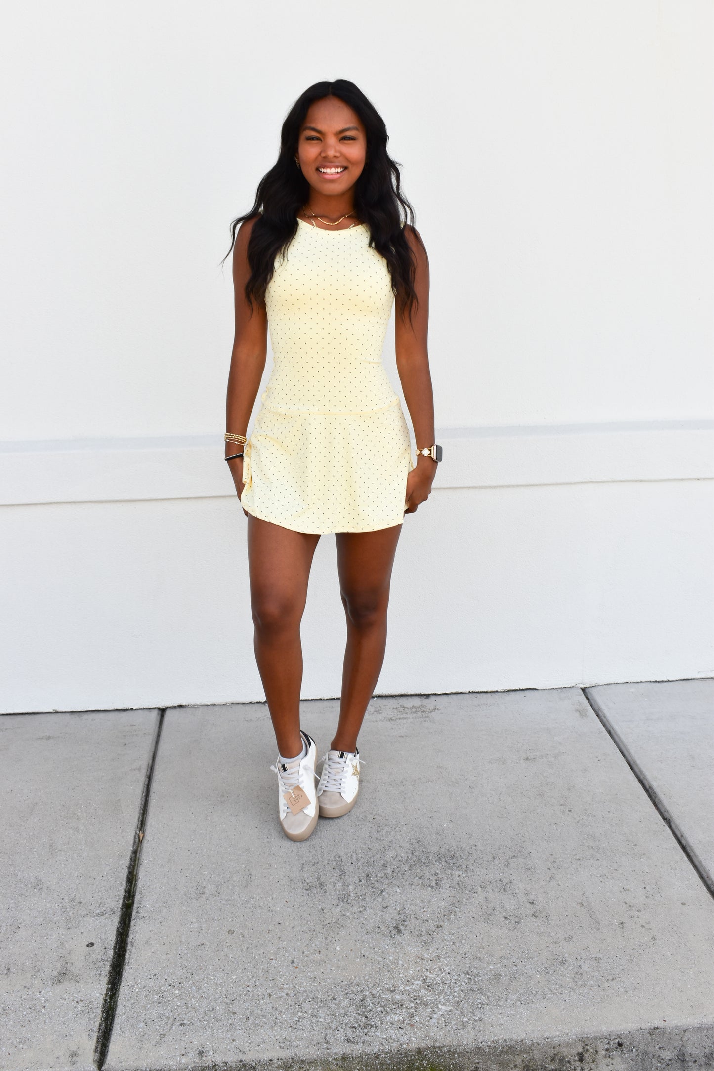 Polka Dot Print A-Line Mini Dress with Drop Waist