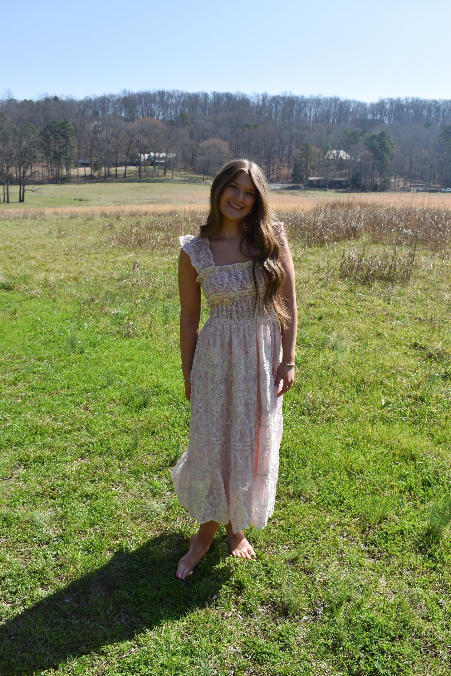 Whimsical Lace Flutter Sleeve Midi Dress