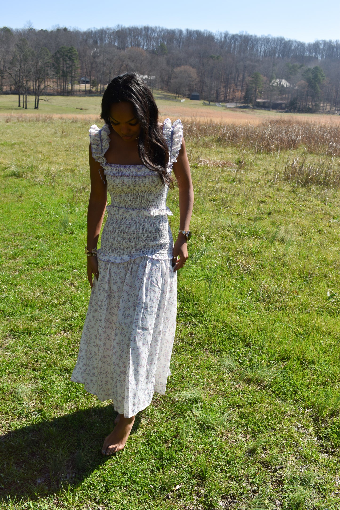 Lavender Garden Smocked Midi Dress