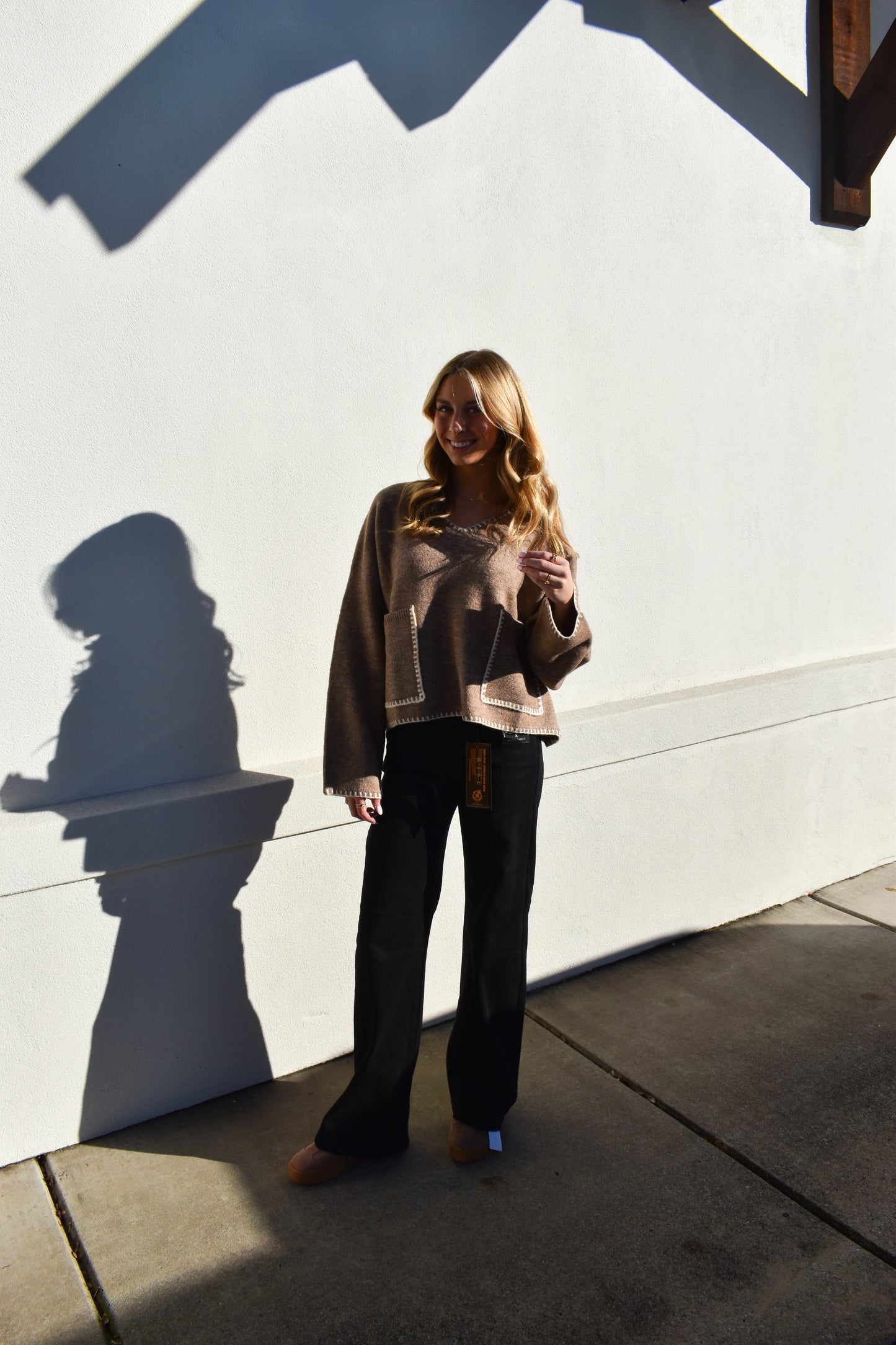 Stitch Detail V Neck Sweater