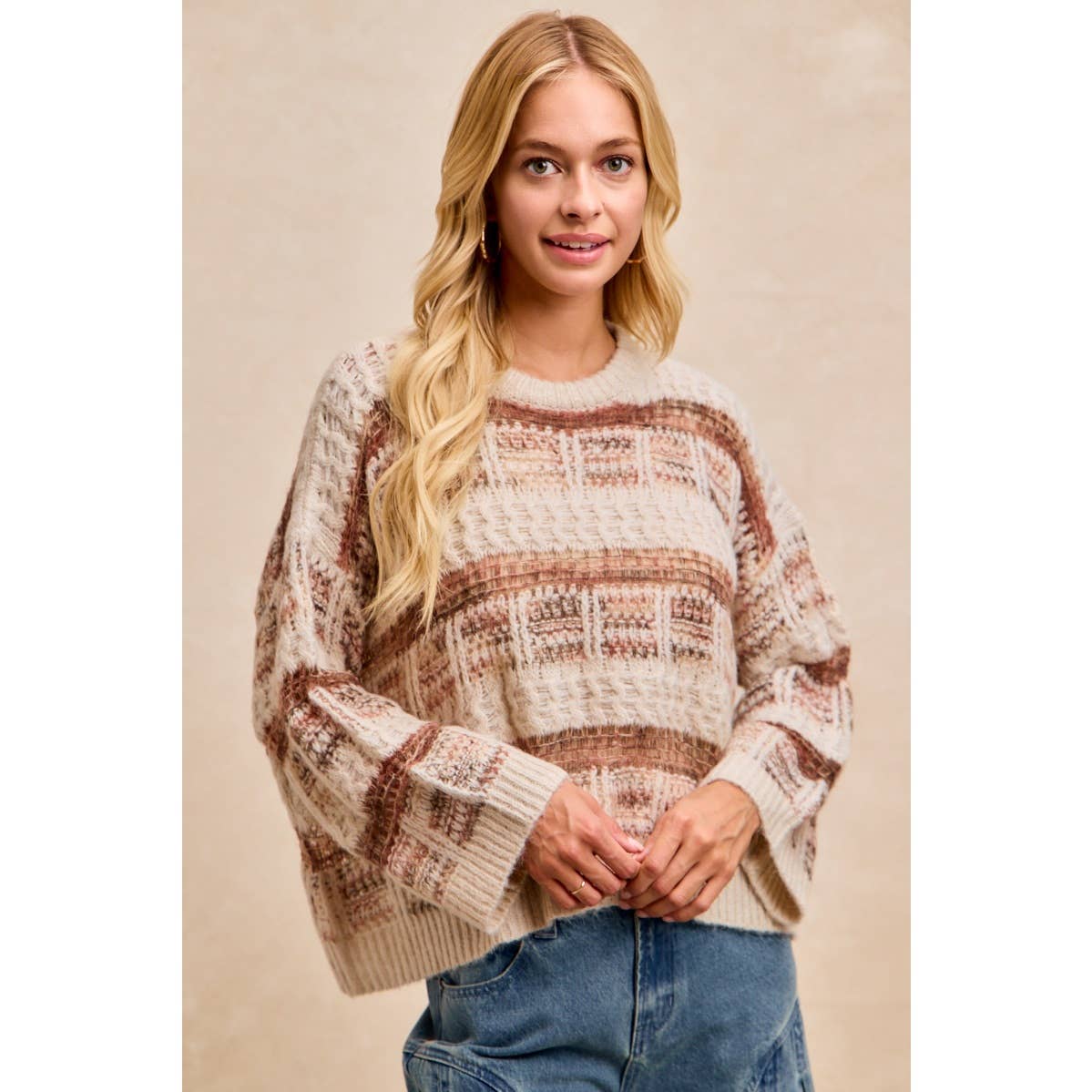 Vintage Soft Check Pattern Chunky Knit Sweater