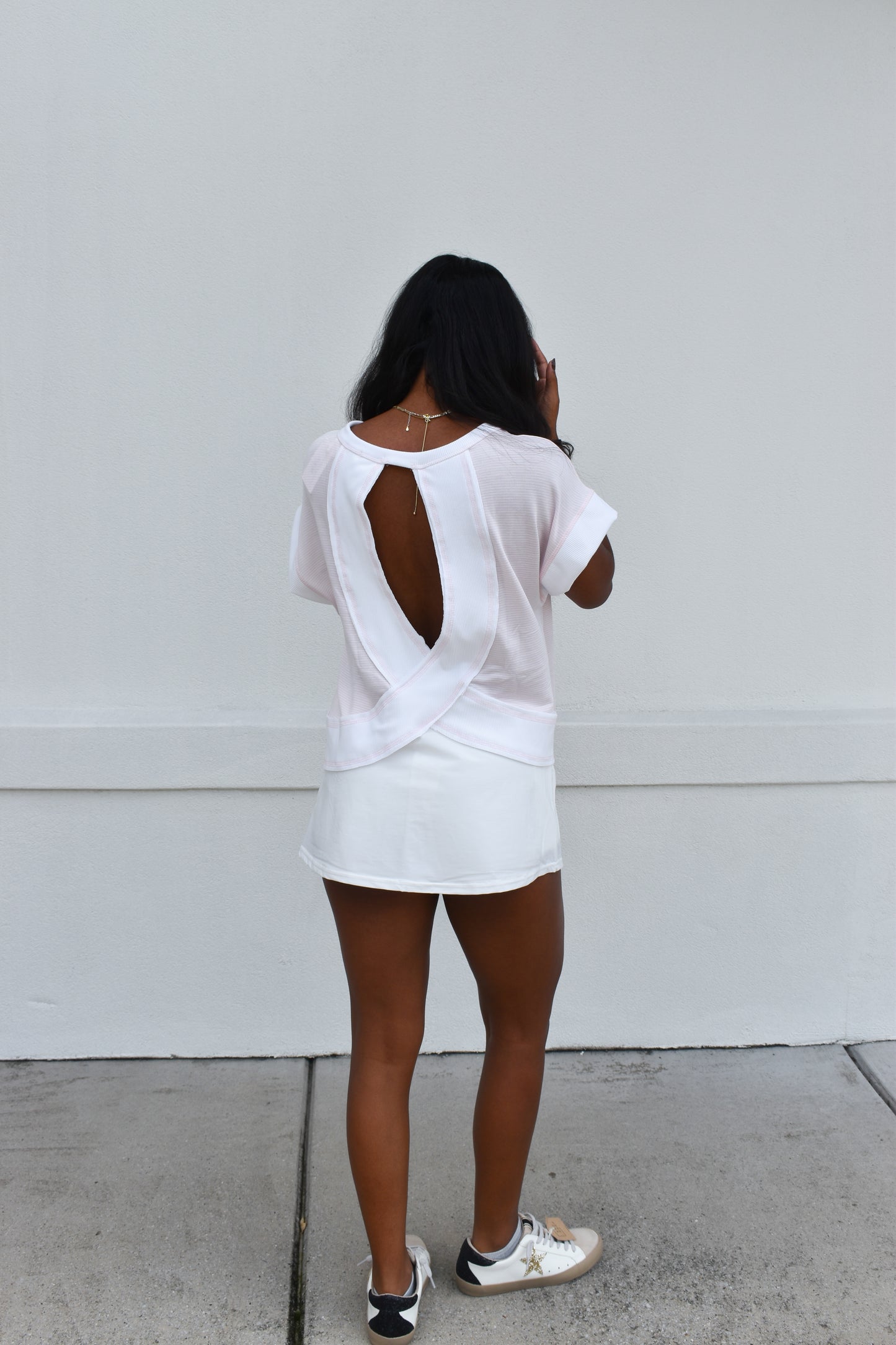 Open Back Striped Top: Pink
