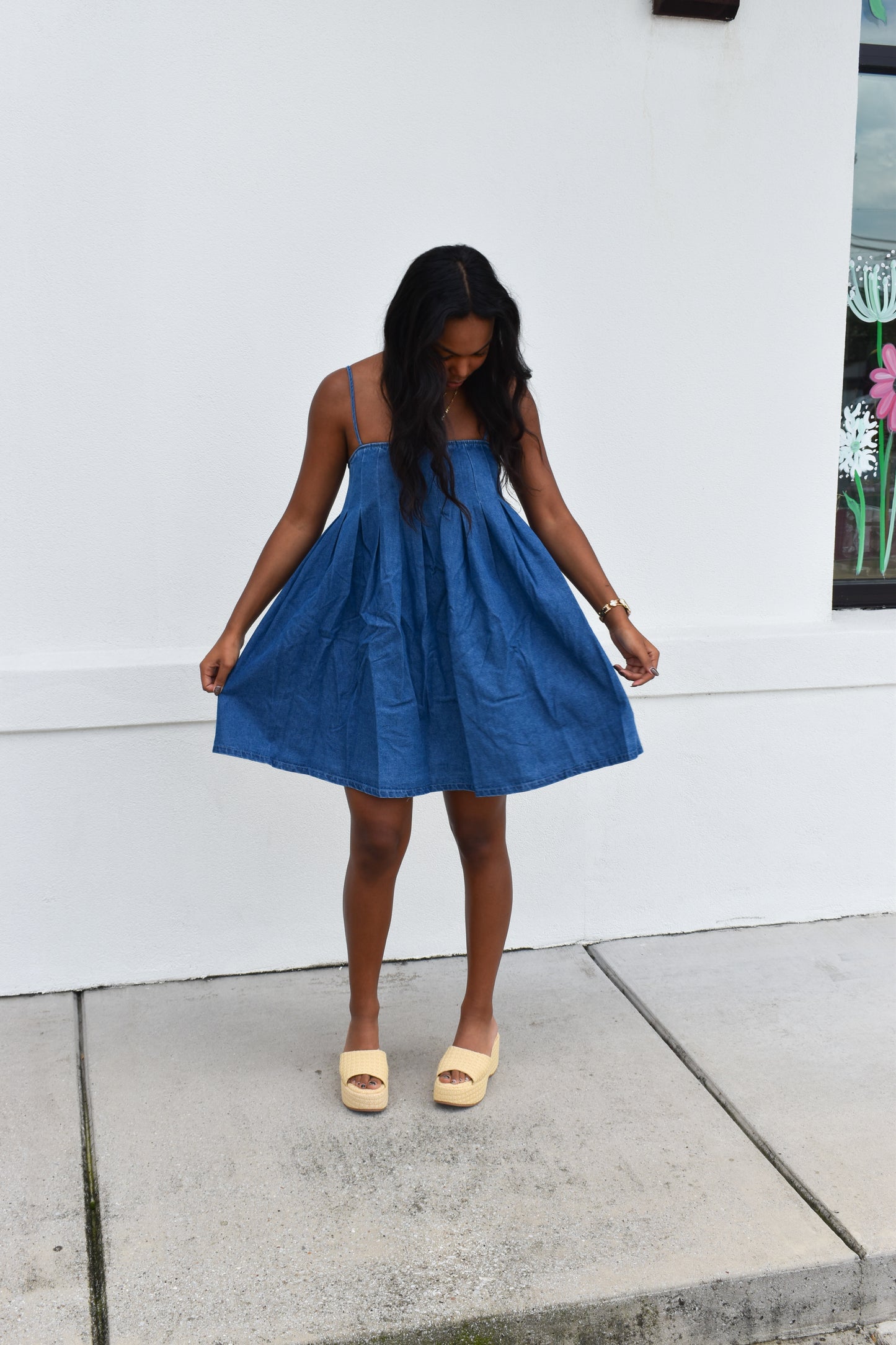 Denim Pleated Babydoll Dress