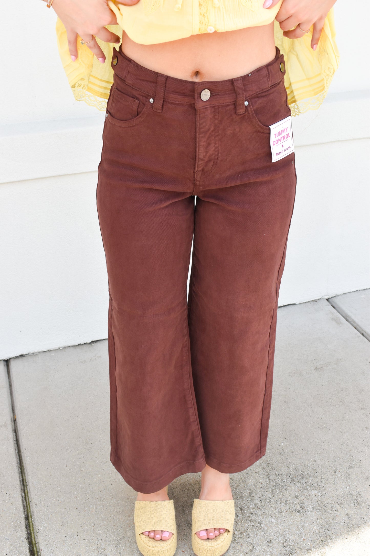 Risen Adjustable Waist High Rise Pants: Chocolate
