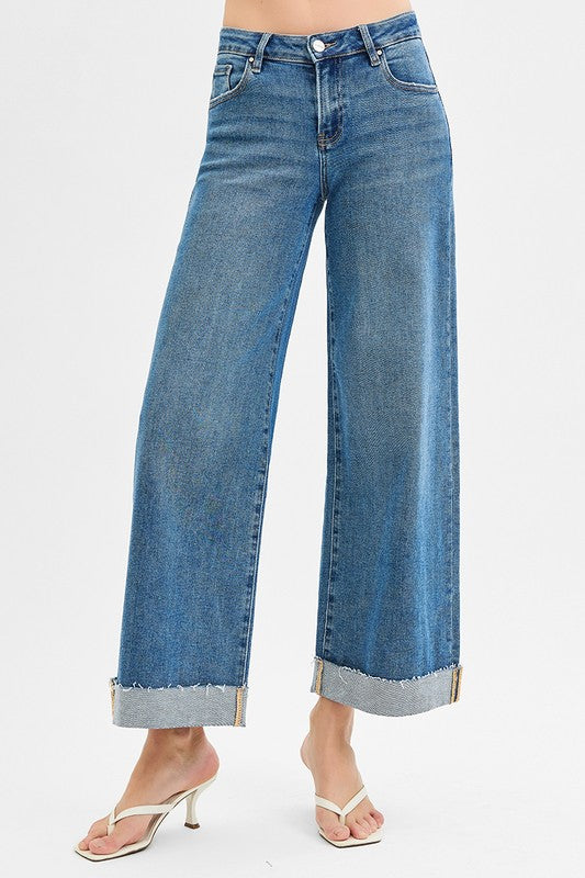 Risen Low Rise Ankle Wide Cuffed Jeans