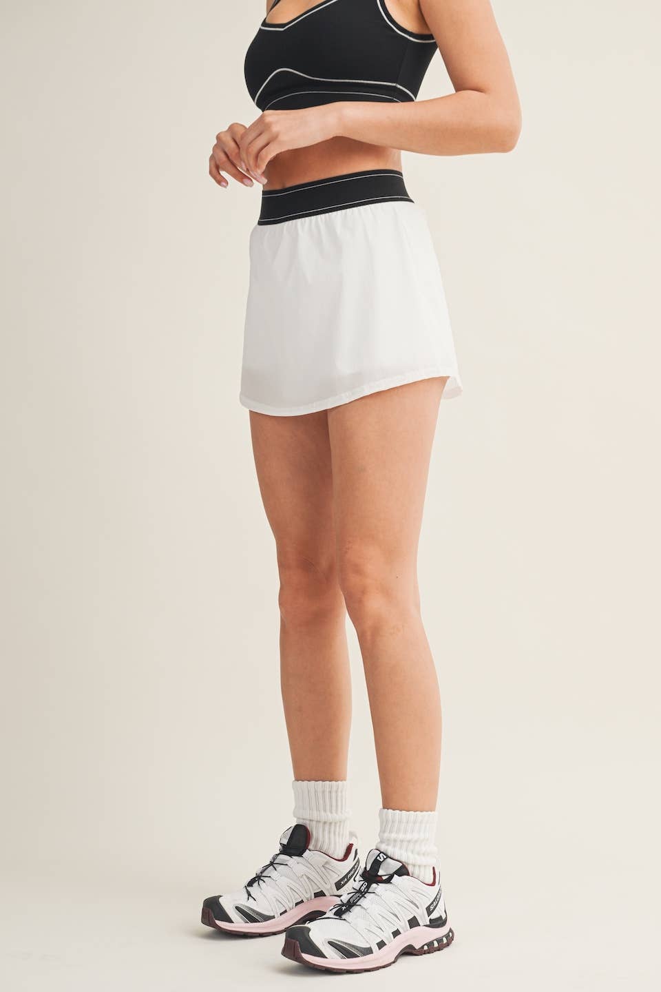 Lightweight Skort with Elastic Waistband: White