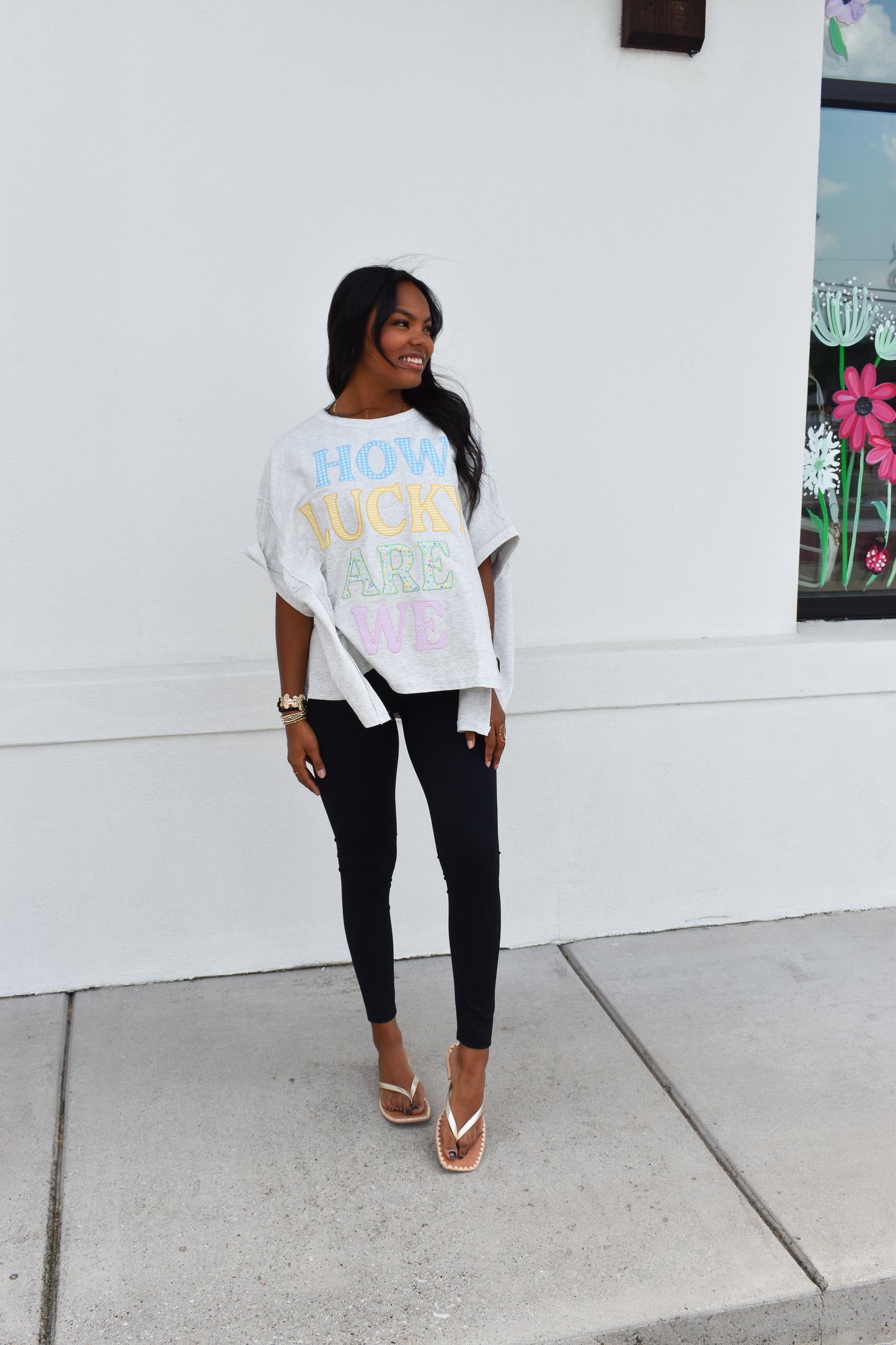 How Lucky Are We Patch Zigzag Dolman Top