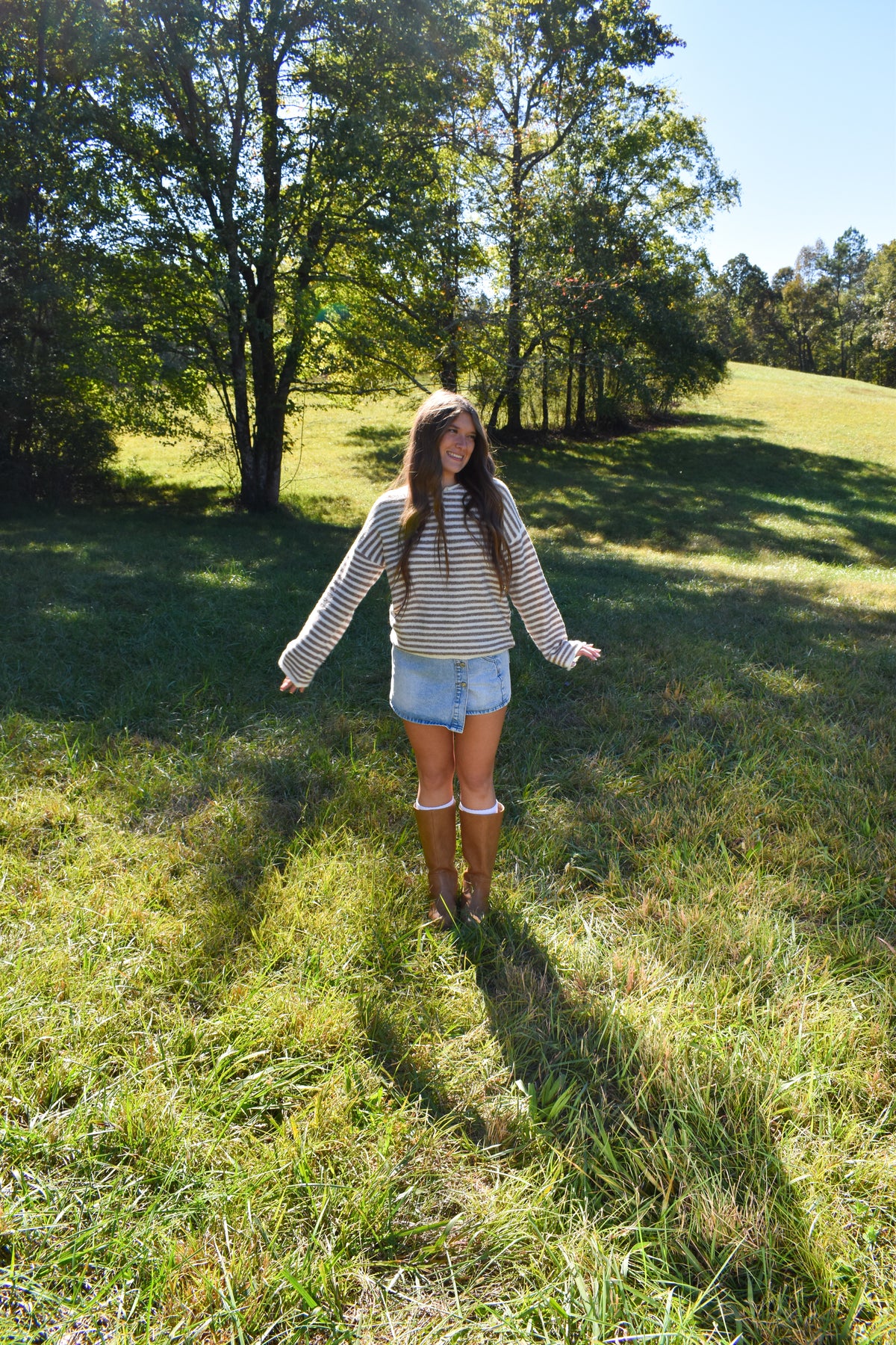 Beige Stripe Henley Pullover