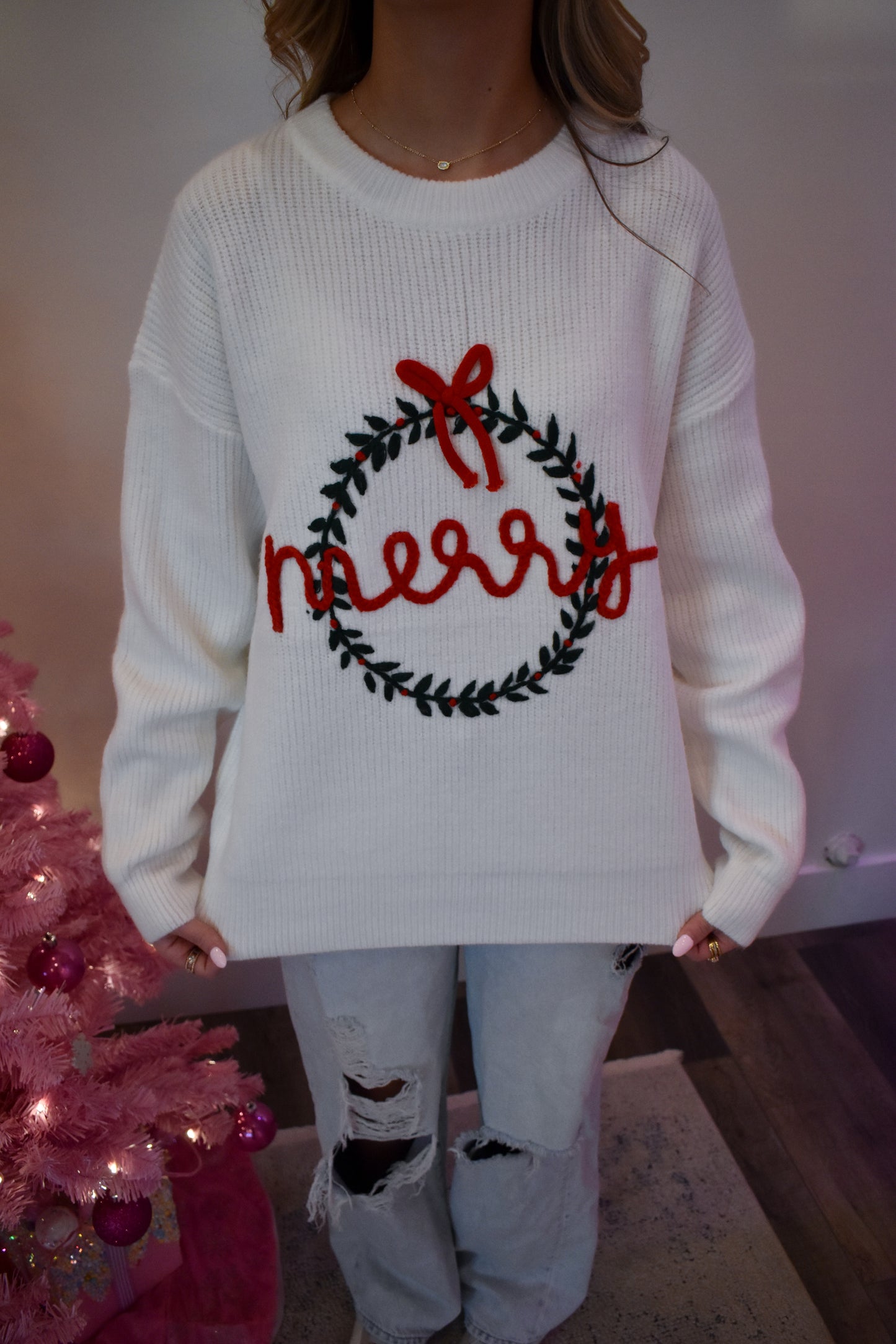 Merry Embroidered Christmas Top