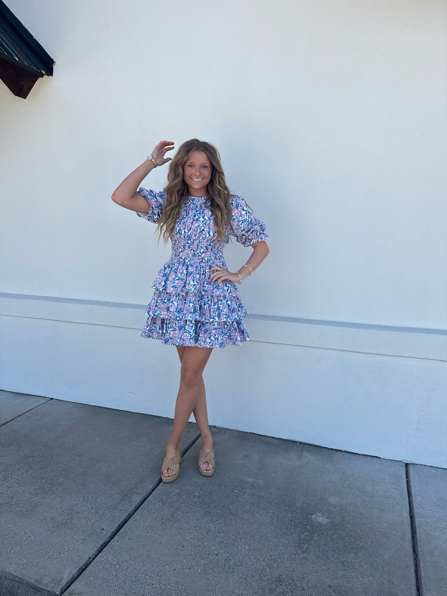 Smocked Neck and Waist Tiered Dress