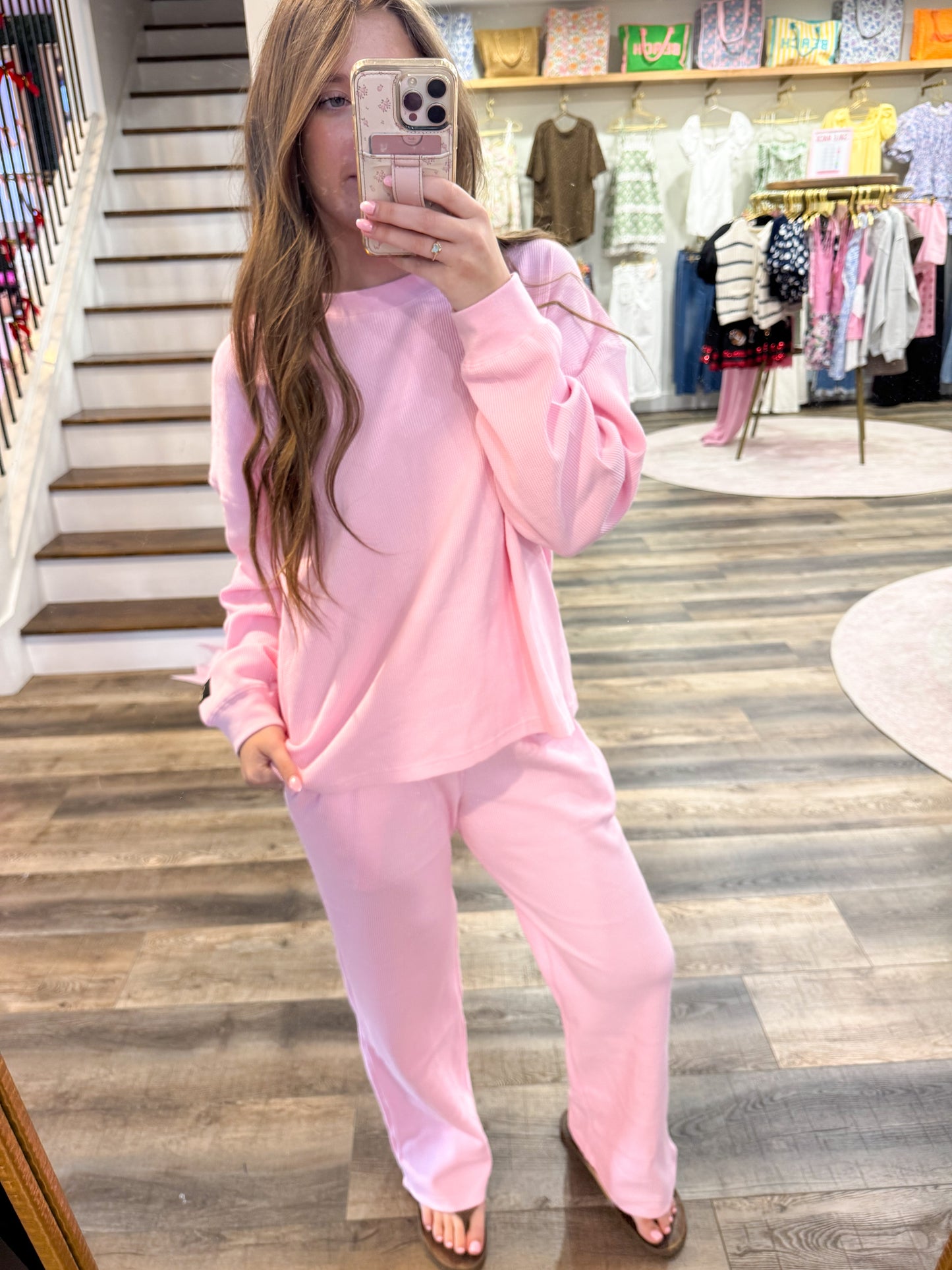 Lulu Mac Waffle Pants: Light Pink