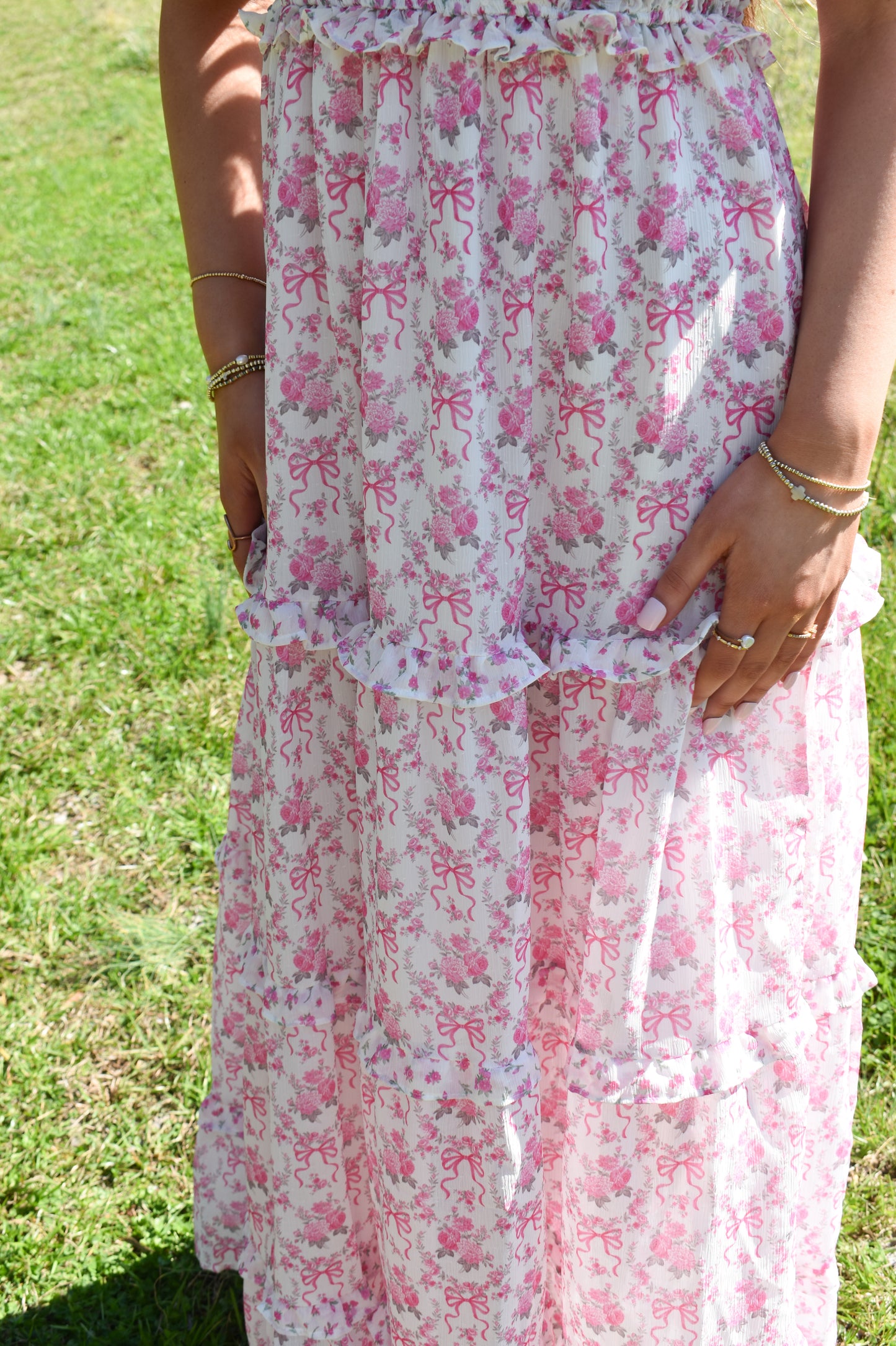 Bubble Floral Bow Maxi Dress