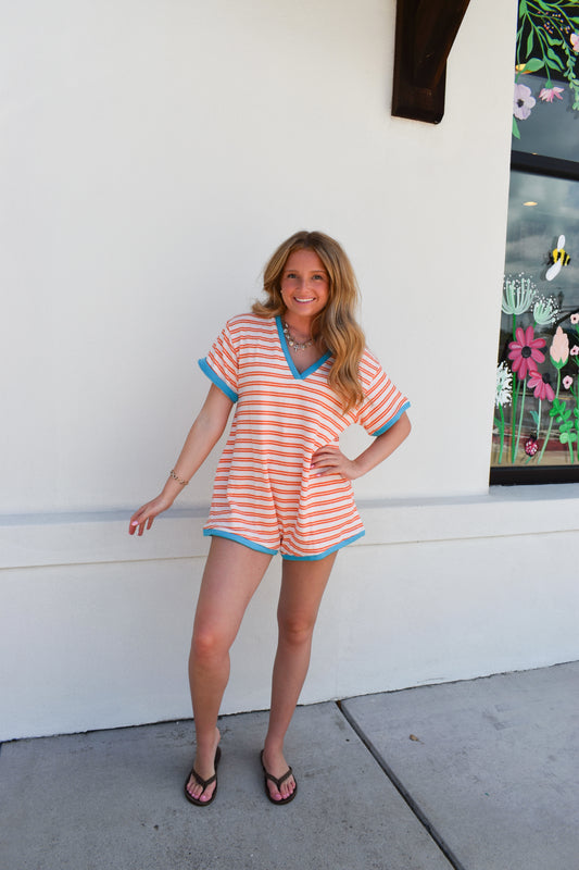 Striped Terry Knit Romper