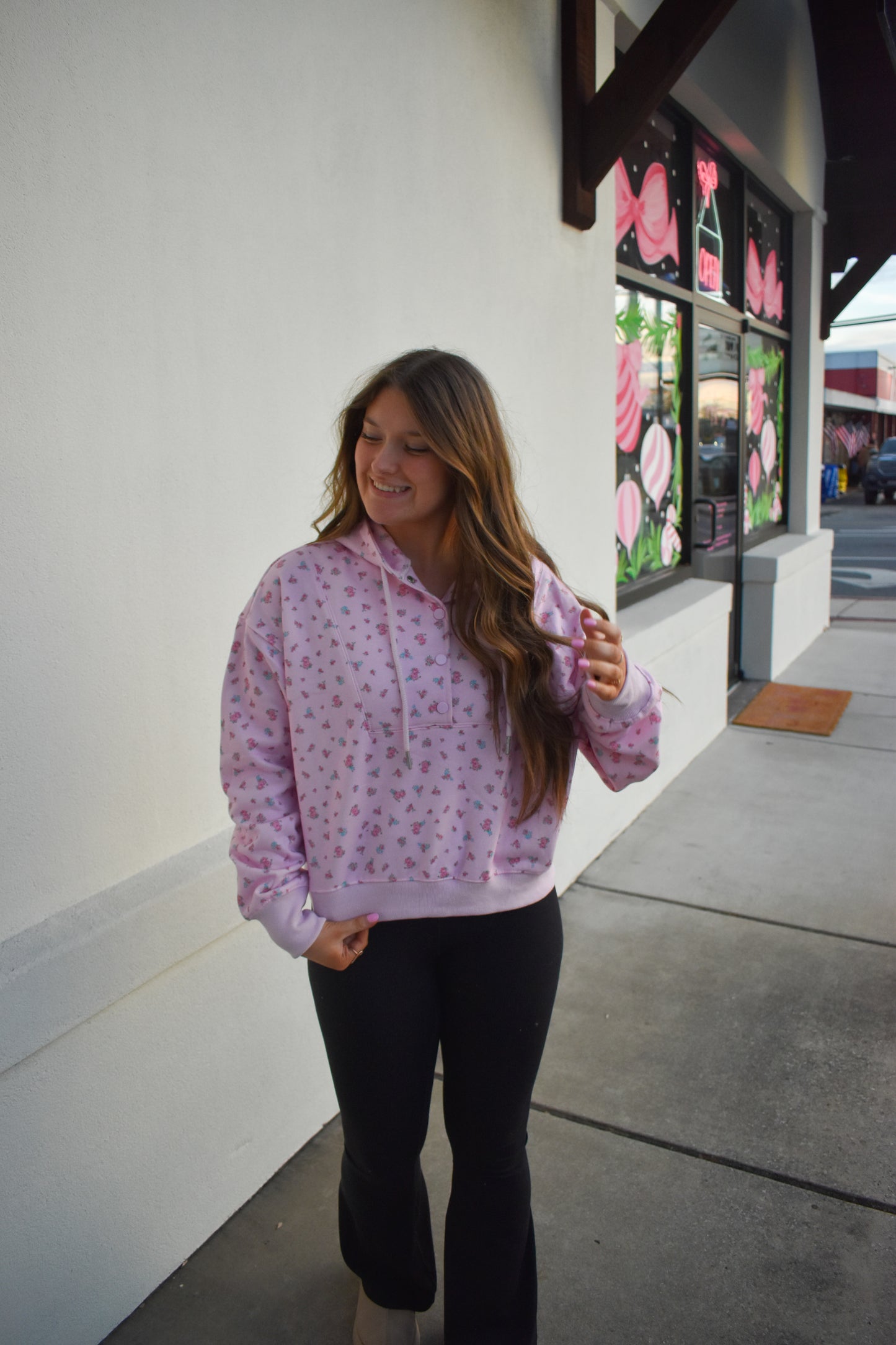 Floral Print Detail Hoodie