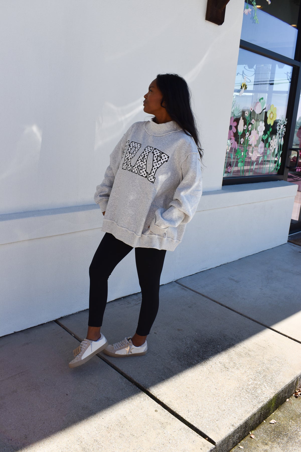 Embroidered "PRAY" Polka Dot Mockneck