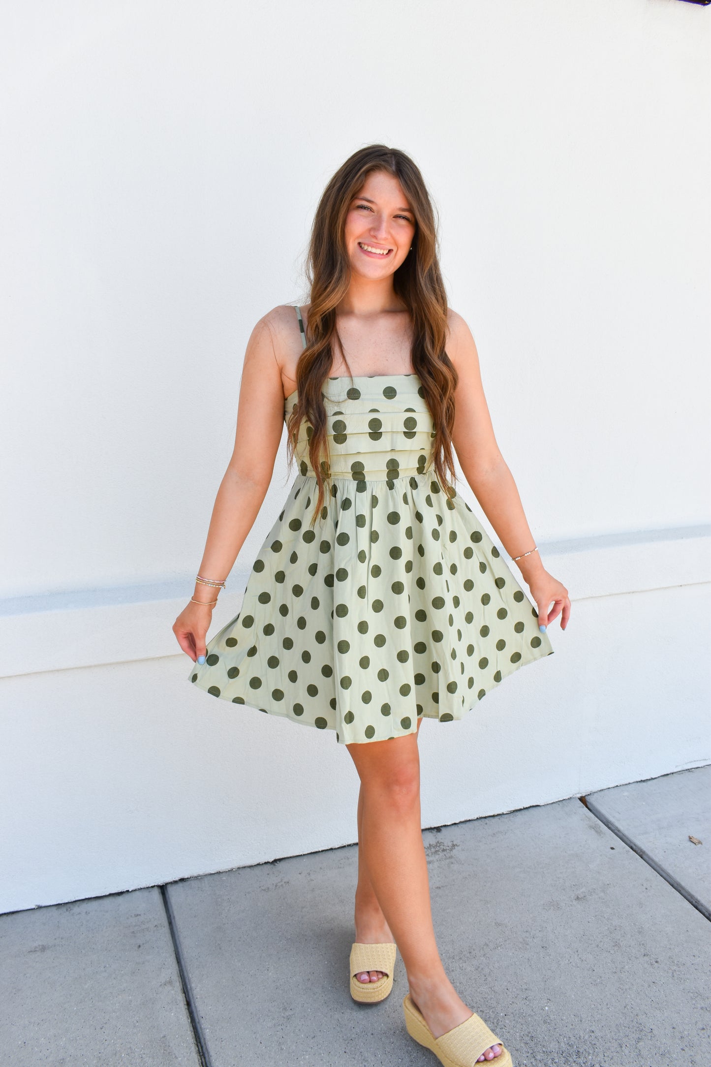 Sage Polka Dot Mini Dress